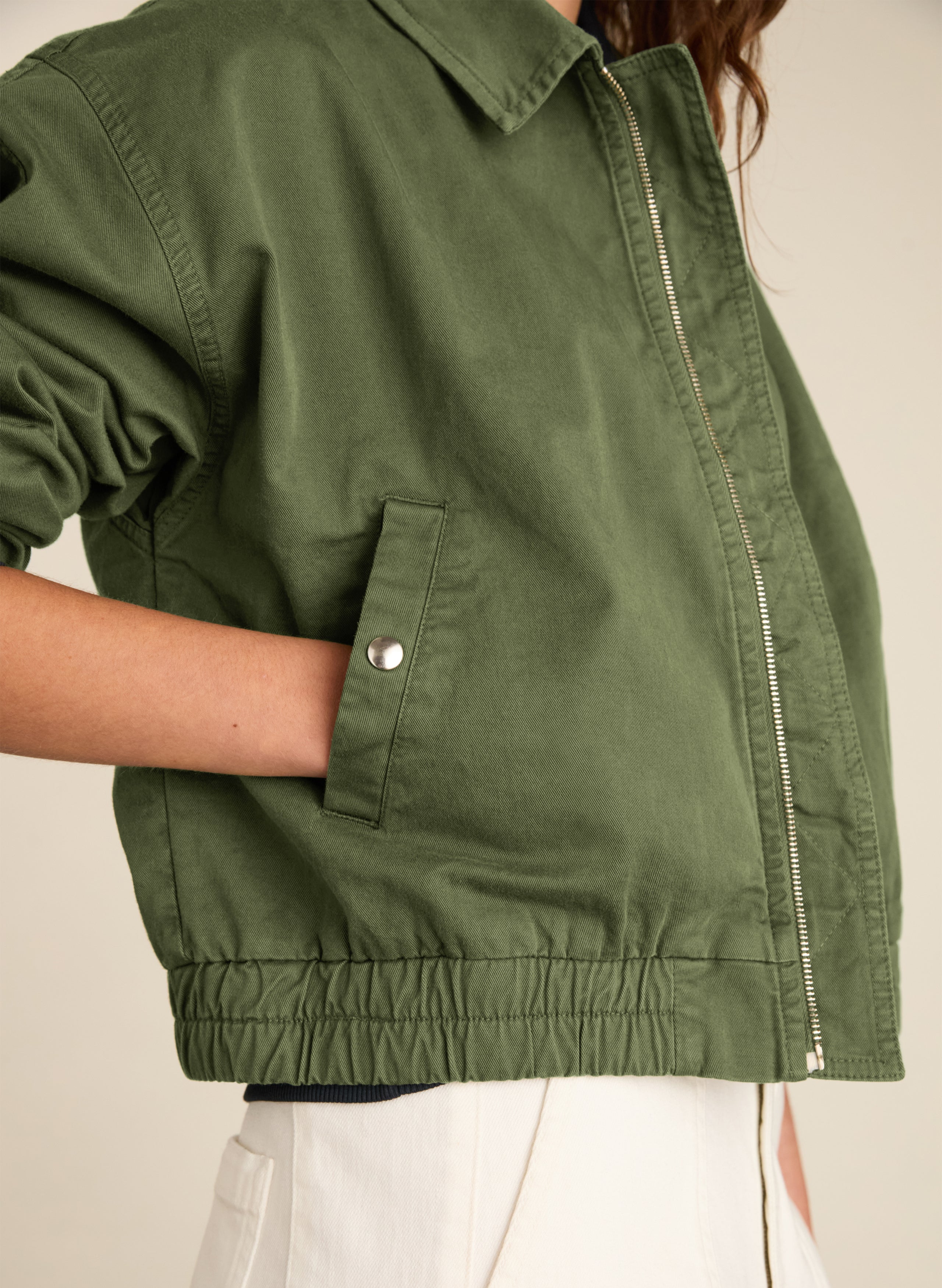 Elowen Organic Cotton Cropped Bomber Jacket