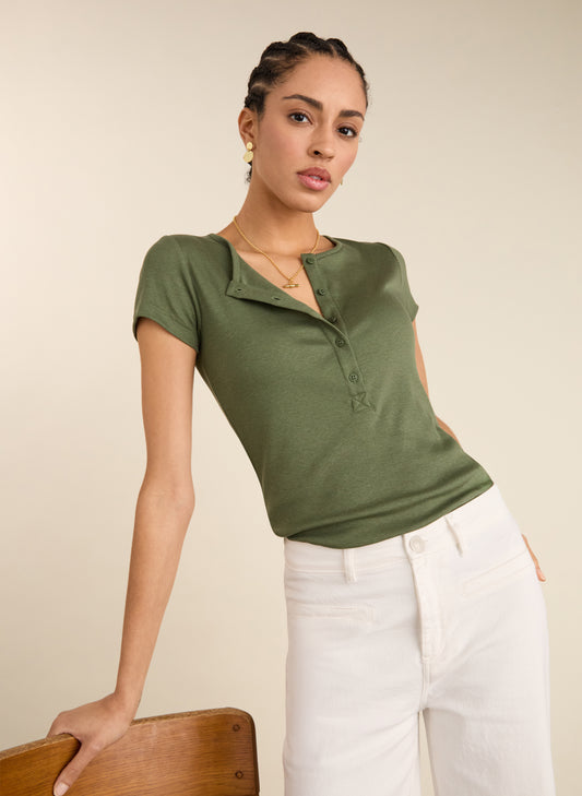 Kikki Cap Sleeve Henley Top