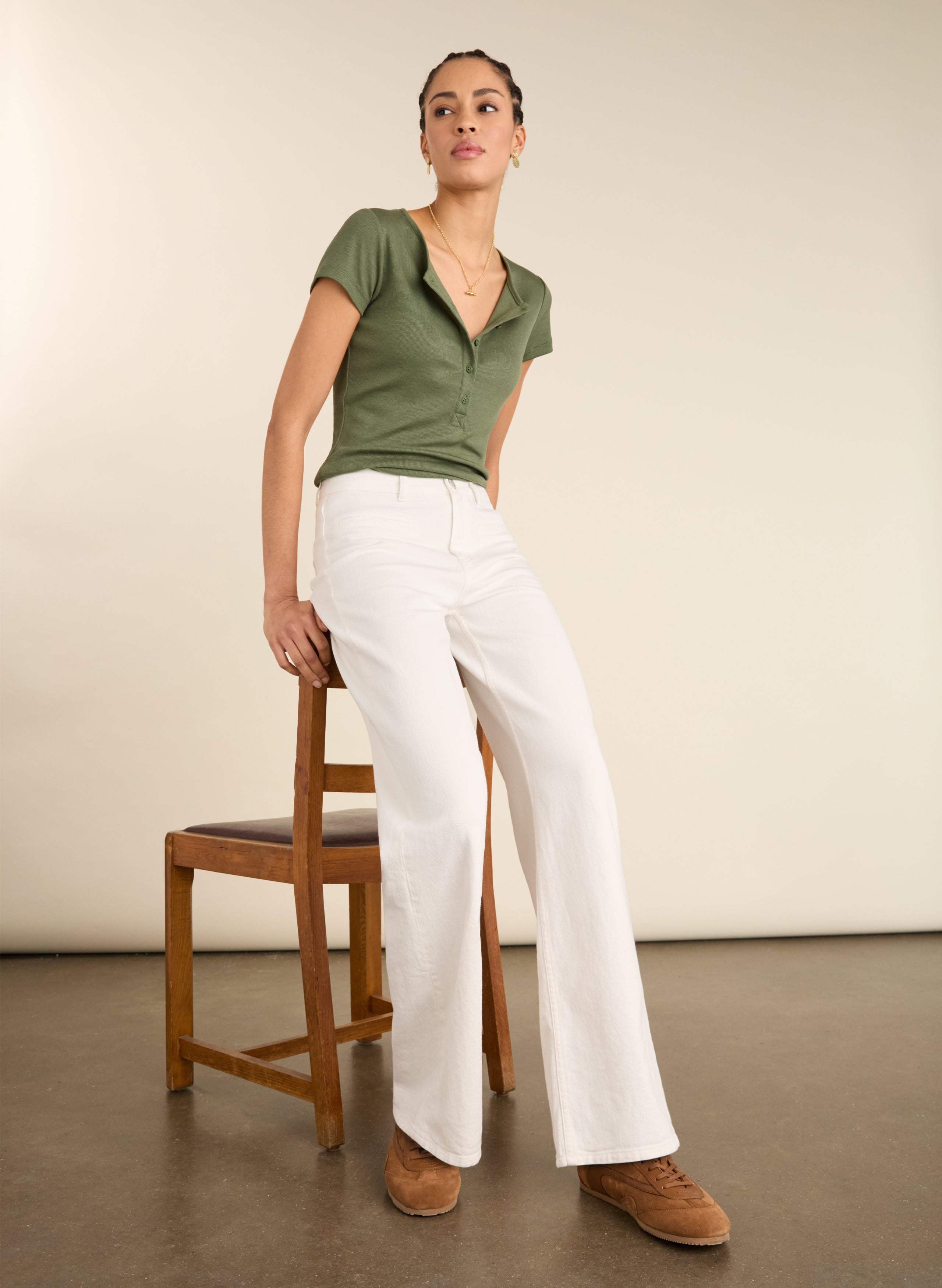 Organic Stretch Cotton Pocket Wide Leg Jeans