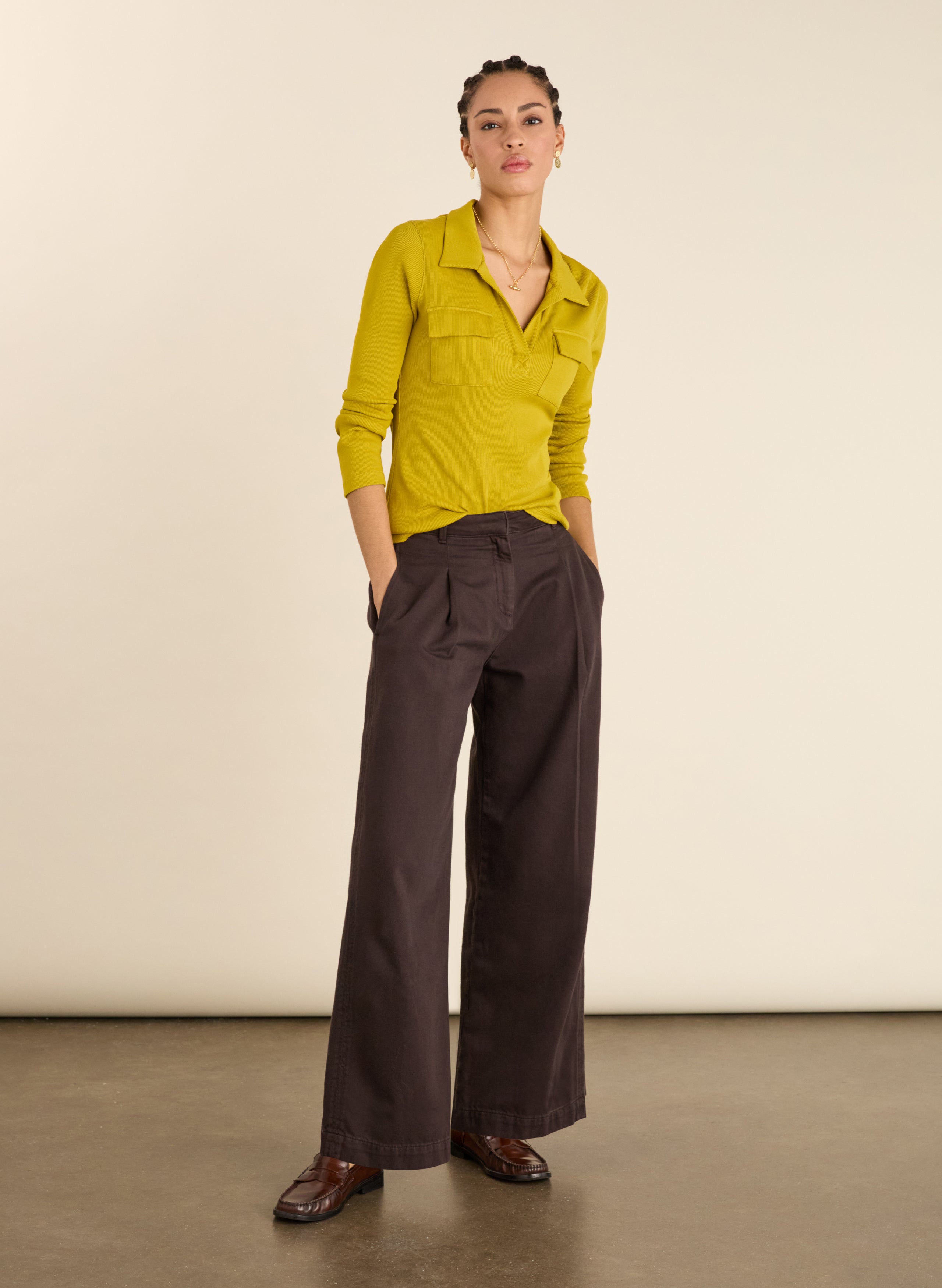 Allie Organic Cotton Rib Collar Top