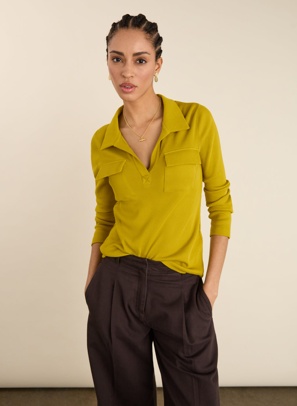 Allie Organic Cotton Rib Collar Top