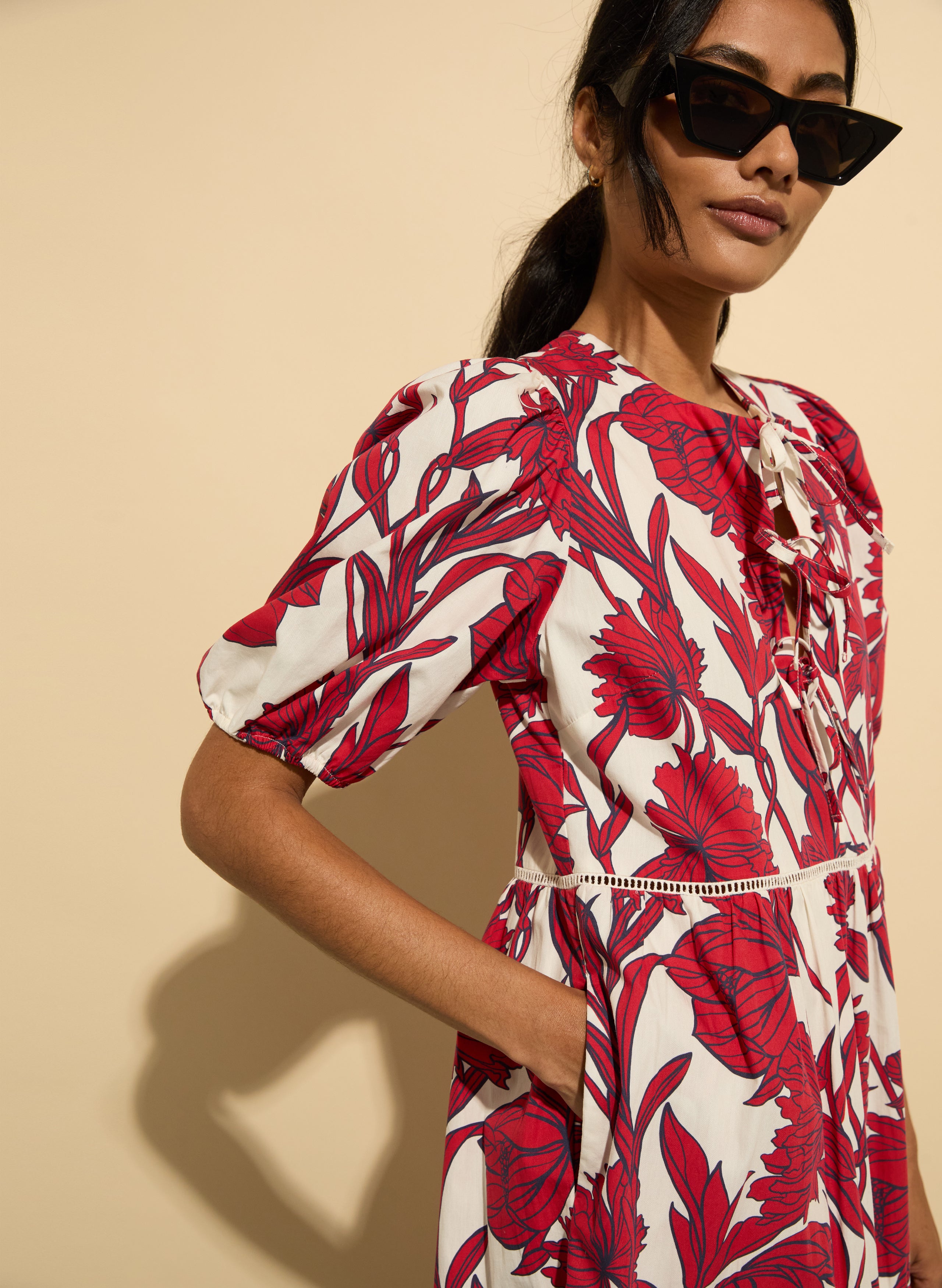 Amelie Organic Cotton Tie Midi Dress