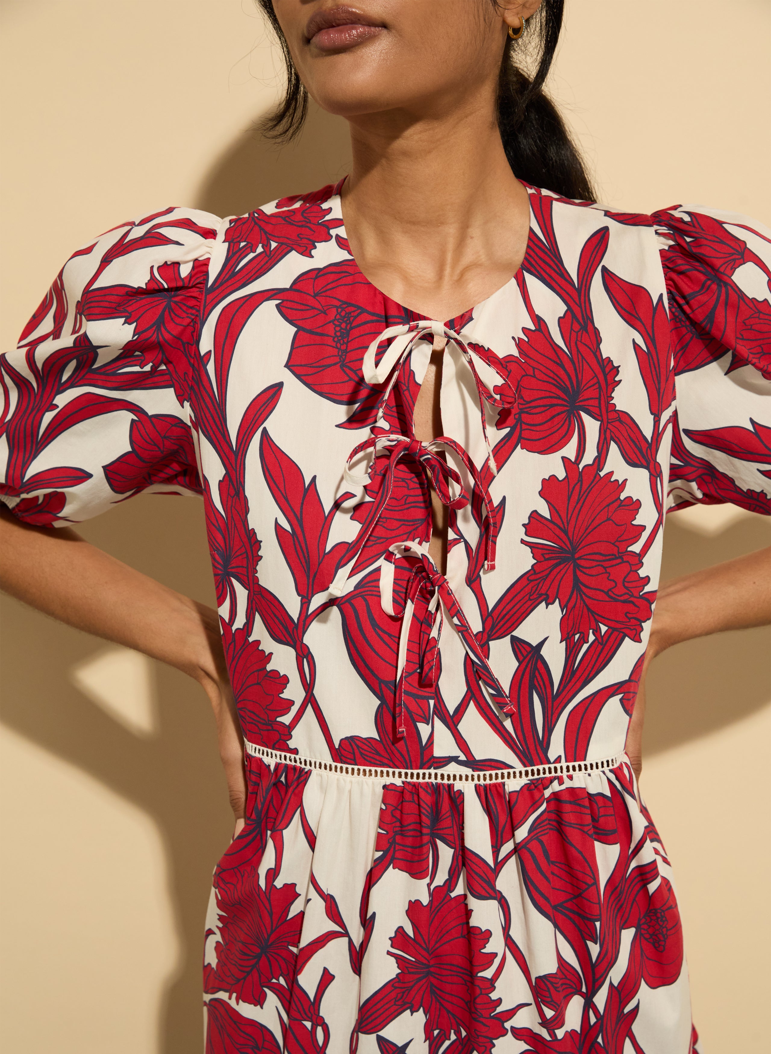 Amelie Organic Cotton Tie Midi Dress