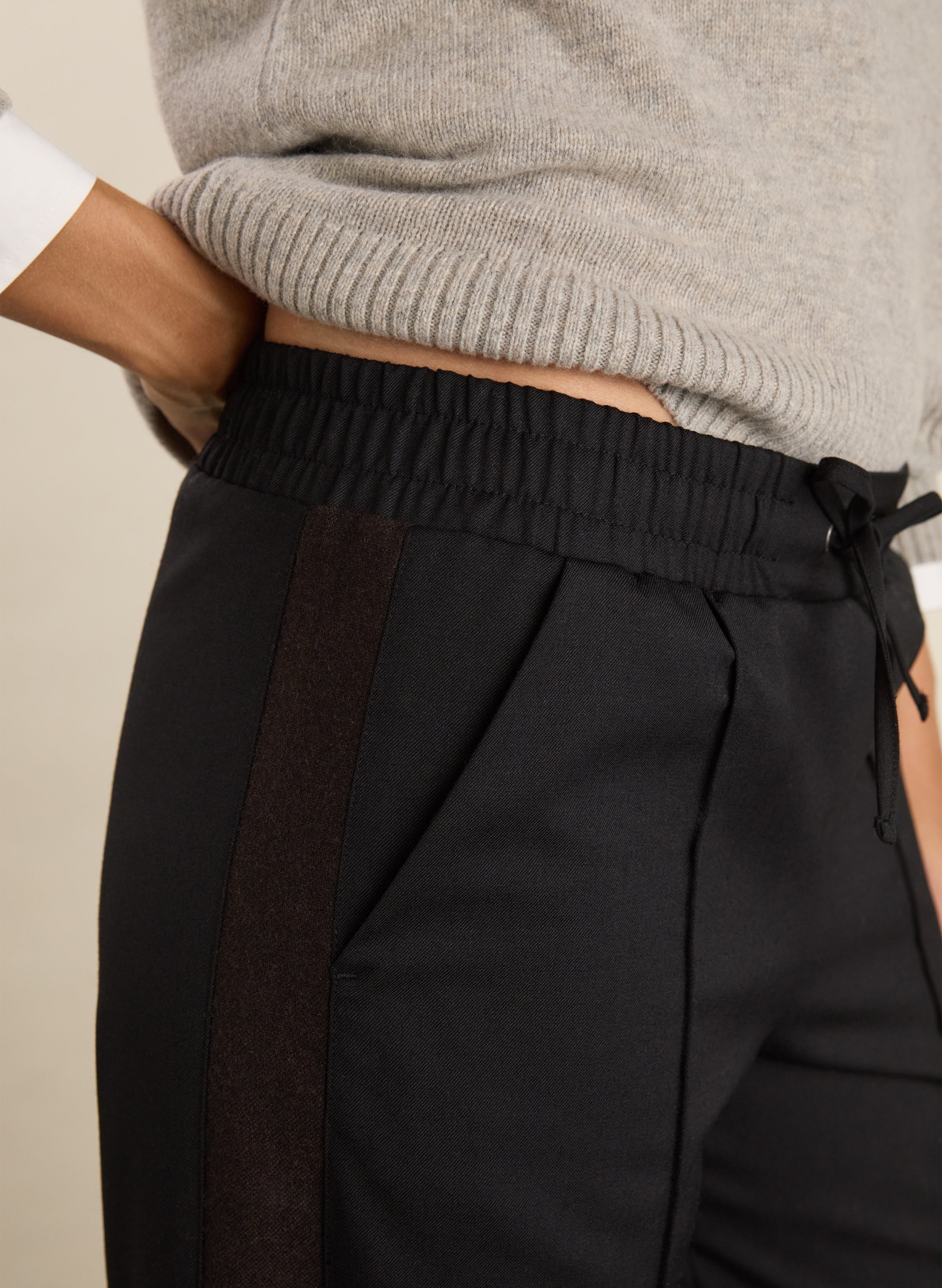 Donna Wool Blend Side Stripe Wide Leg Trousers