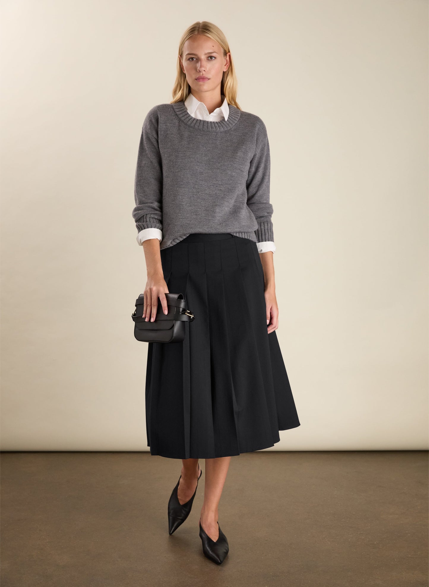 Pam Wool Blend Pleated Midi Skirt Caviar Black Baukjen