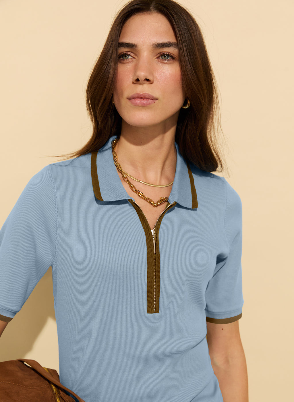 Naomi Organic Rib Zip Collar Top