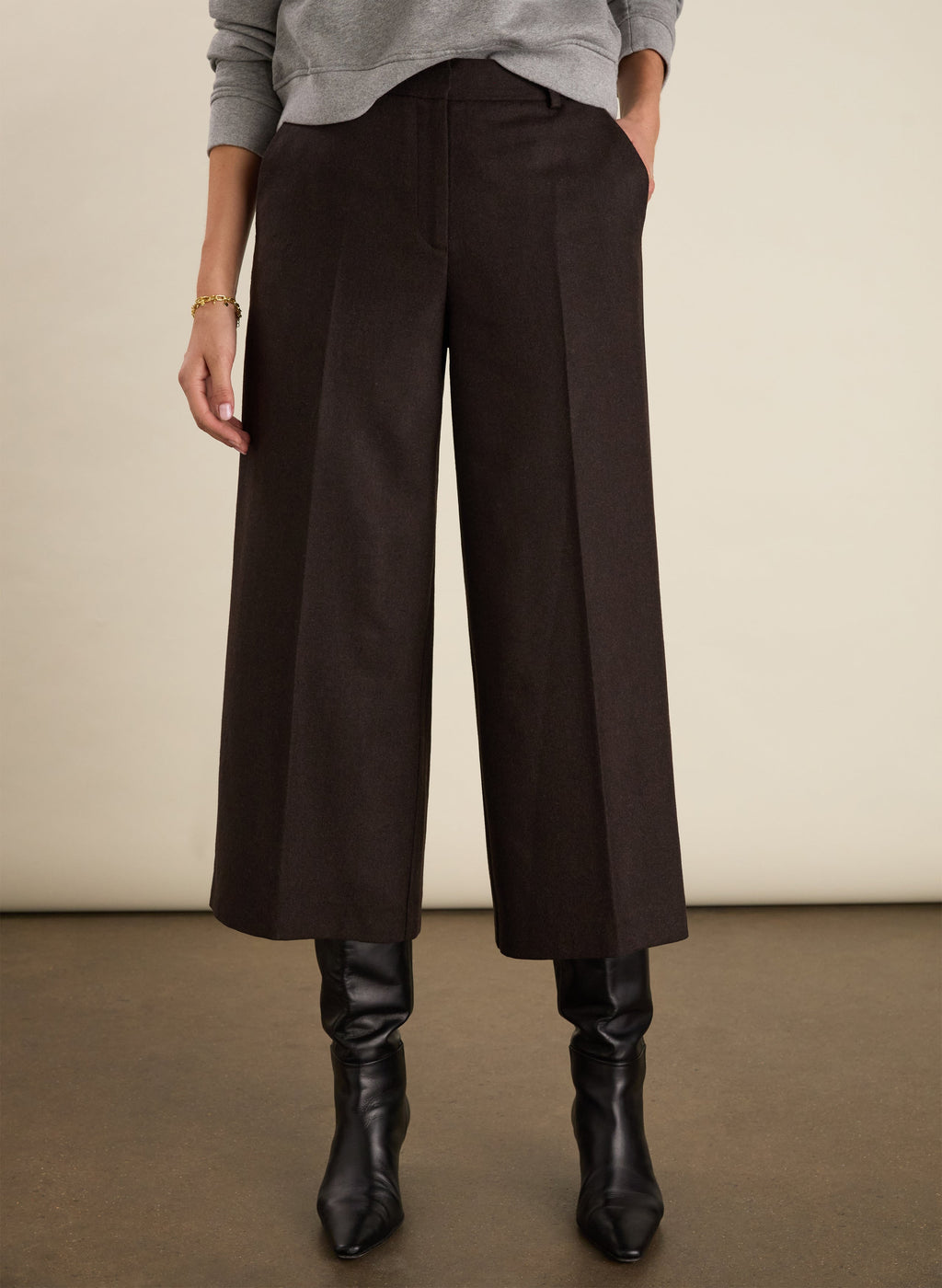 Gilma Wool Blend Wide Crop Trousers