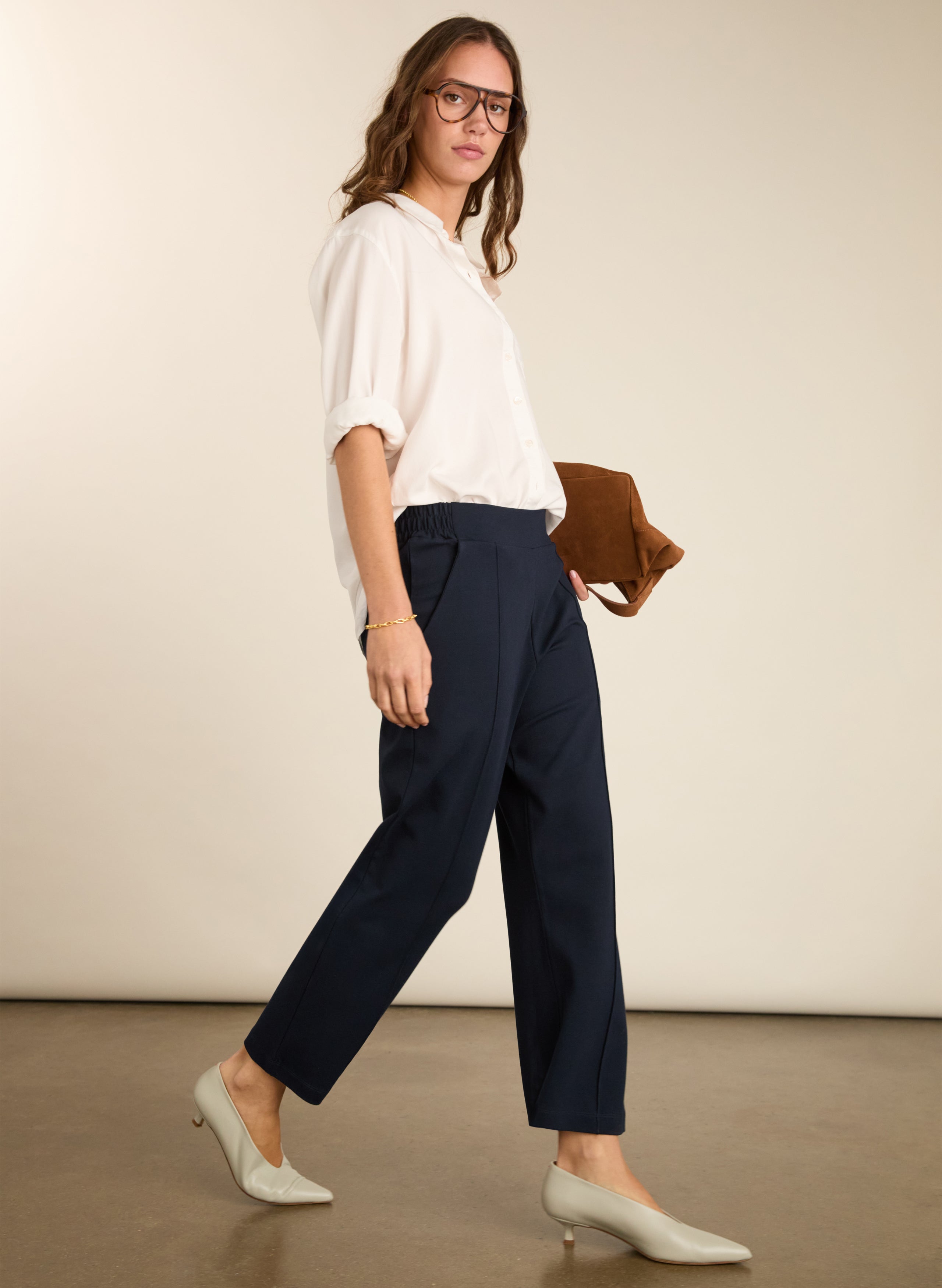 Ebru Ponte Straight Leg Crop Trousers