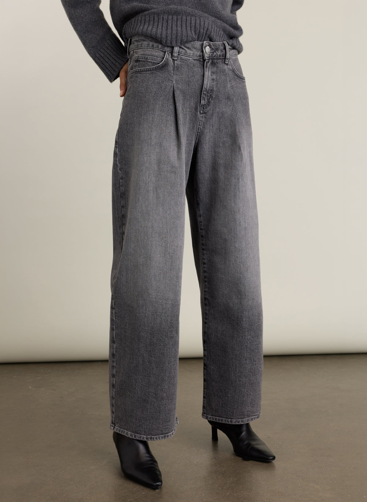 Petite Maria Wide Leg High Waisted Pleated Front Jeans