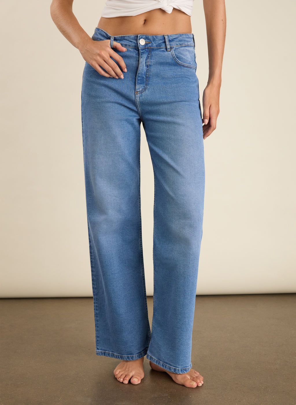 Organic Stretch Cotton Wide Leg Slouch Jeans