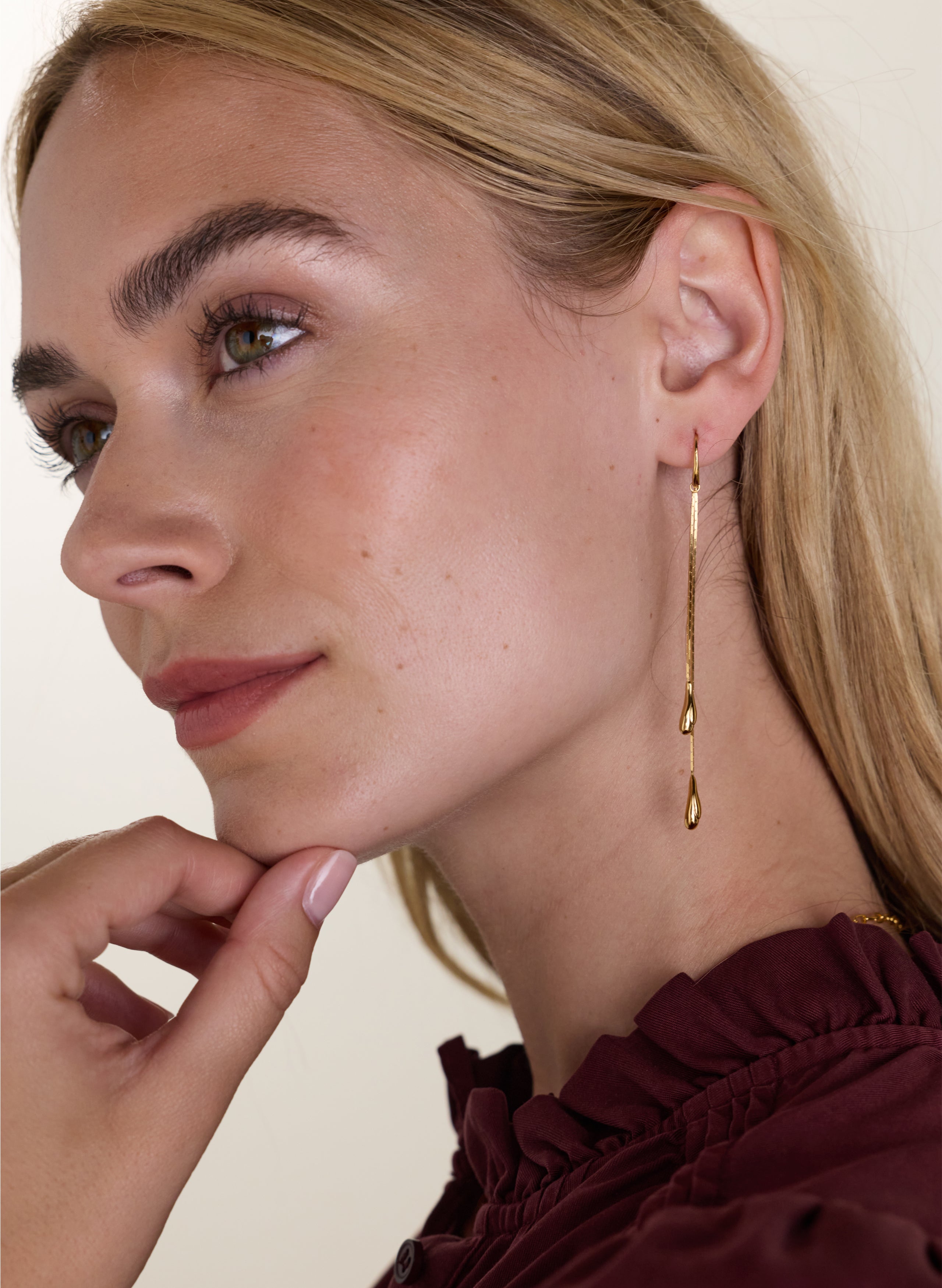 Rose Tear Drop Chain Earrings