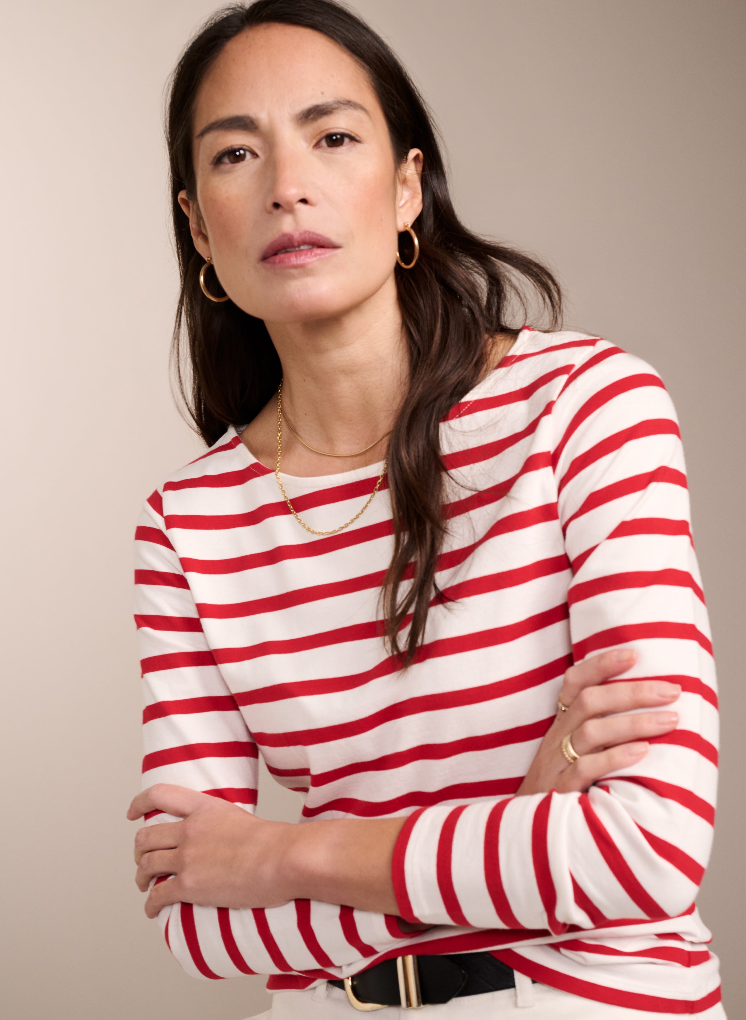 Ashley Organic Cotton Top Soft White & Crimson Baukjen
