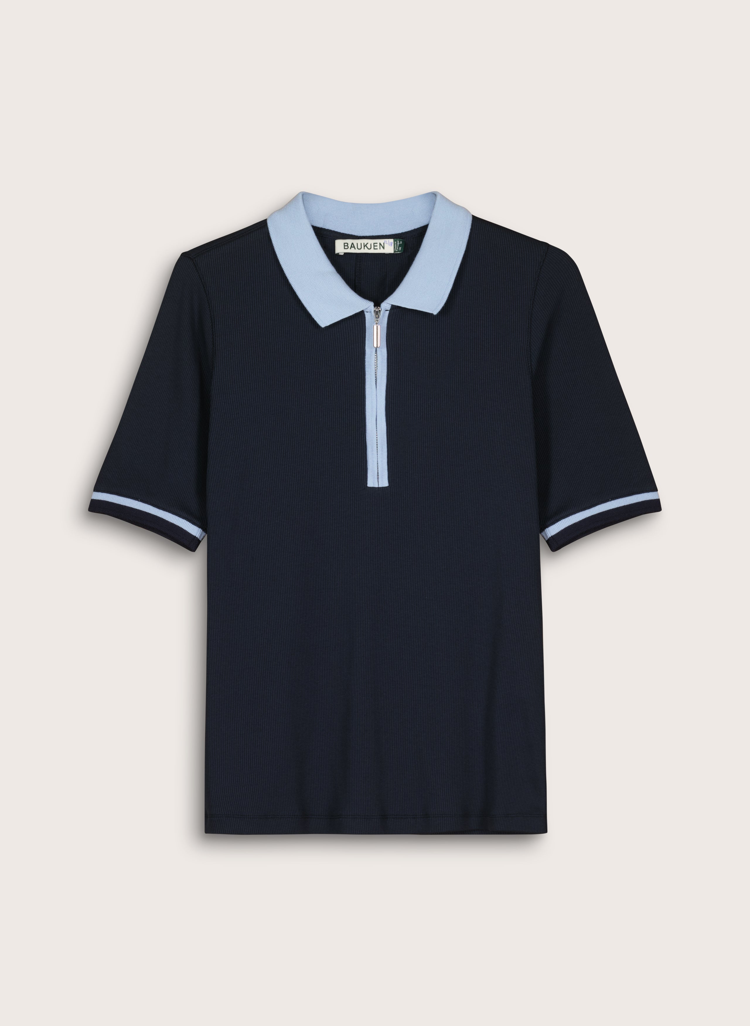 Lydia Organic Cotton Rib Zip Collar Top