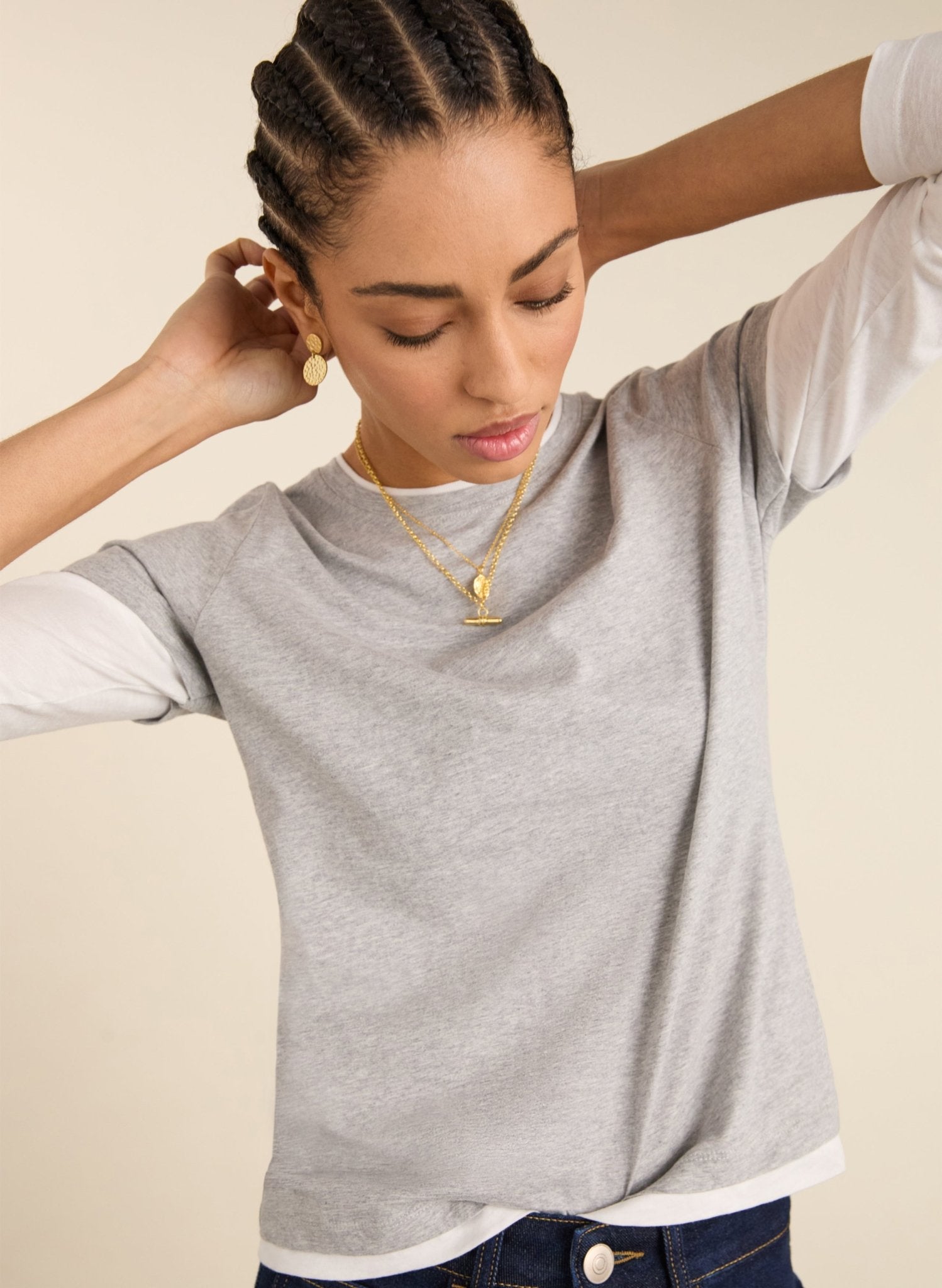 Addie Double Layer Organic Cotton Top - Grey Marl Baukjen