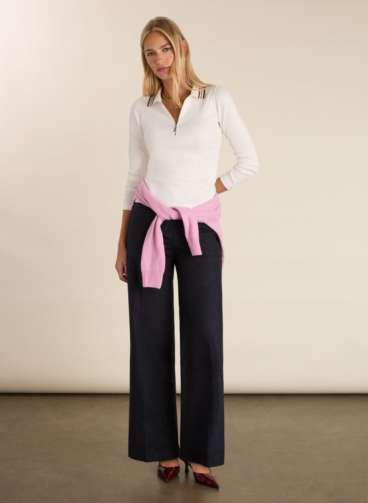 Addison Organic Cotton Stripe Collar Top - Soft White Baukjen