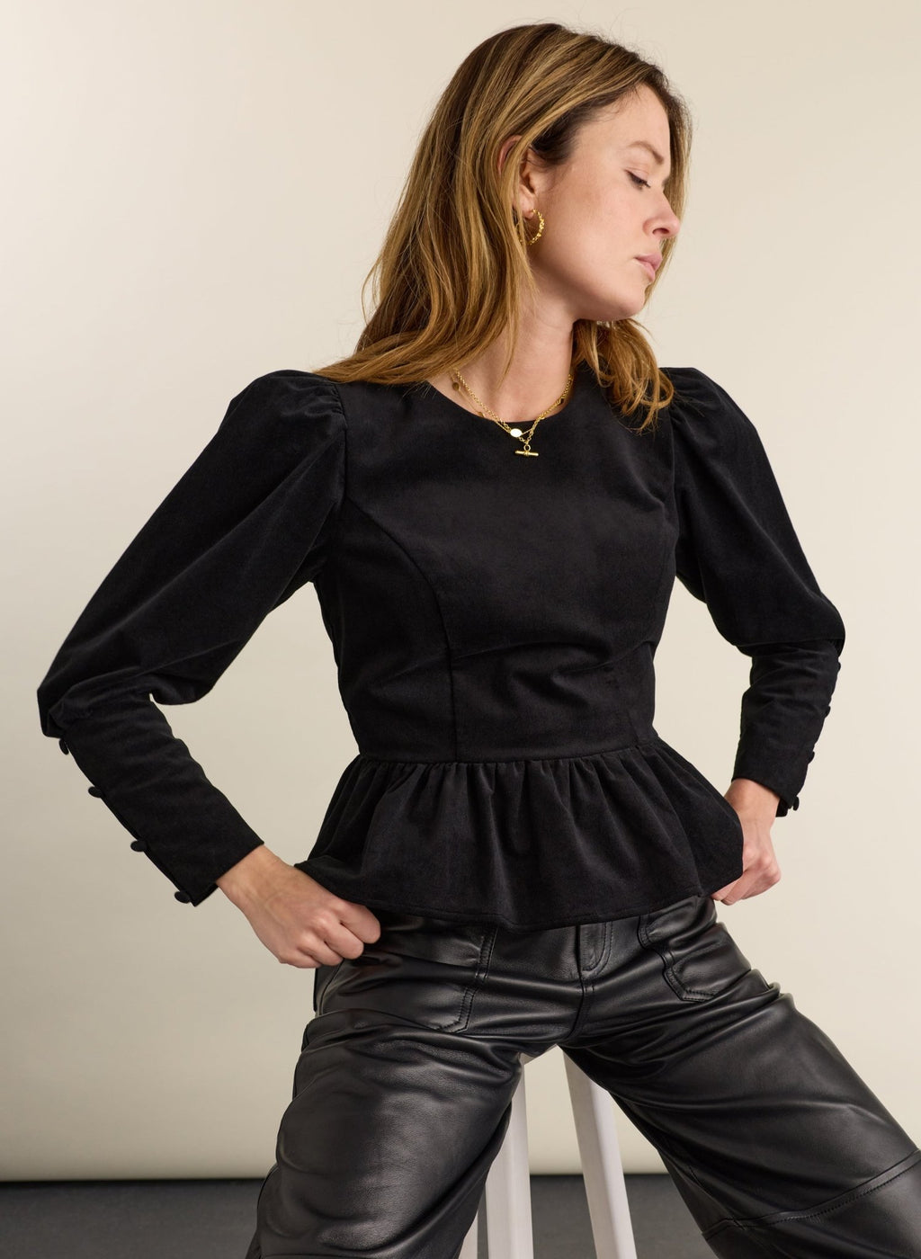 Adela Peplum Top - Caviar Black Baukjen