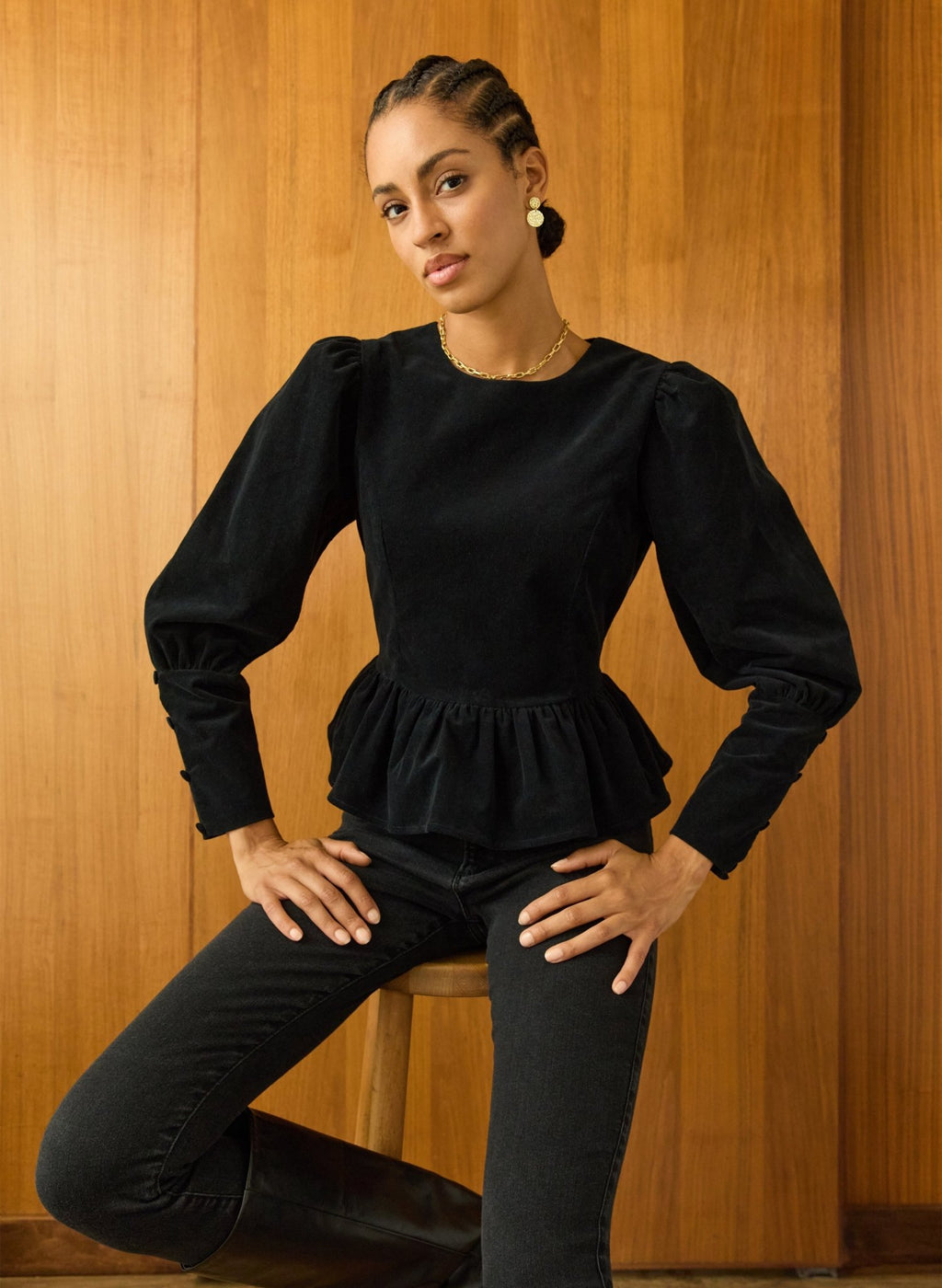 Adela Peplum Top - Caviar Black Baukjen