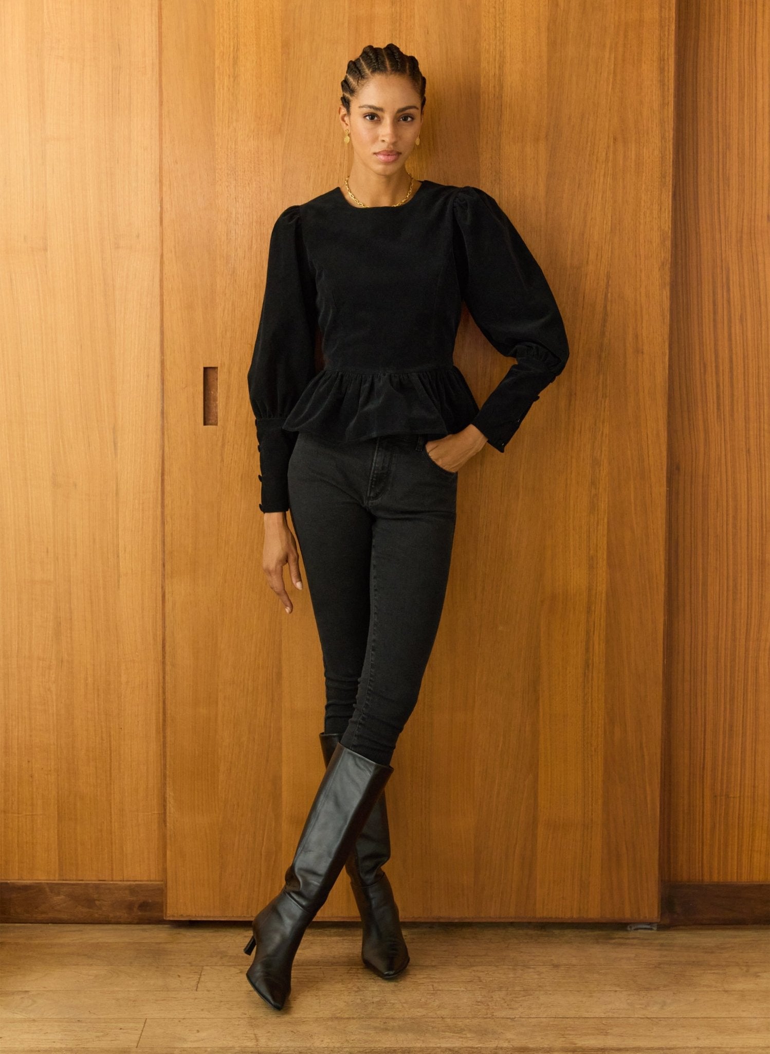 Adela Peplum Top - Caviar Black Baukjen