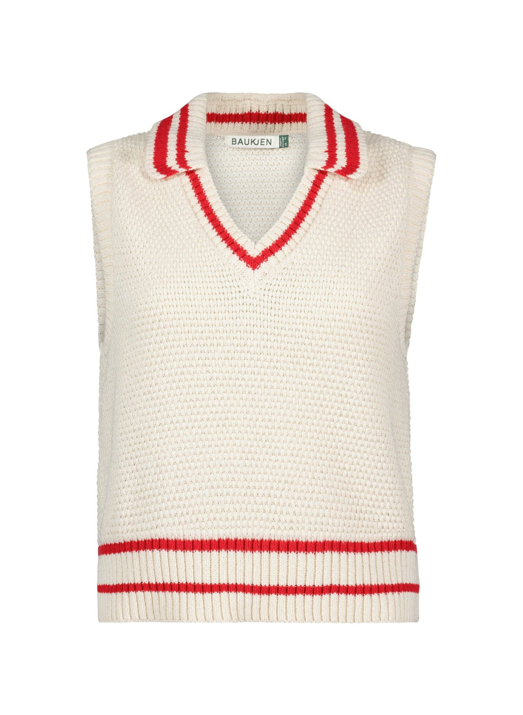Agnes Ecotec Knitted Vest - Cream & Crimson Baukjen