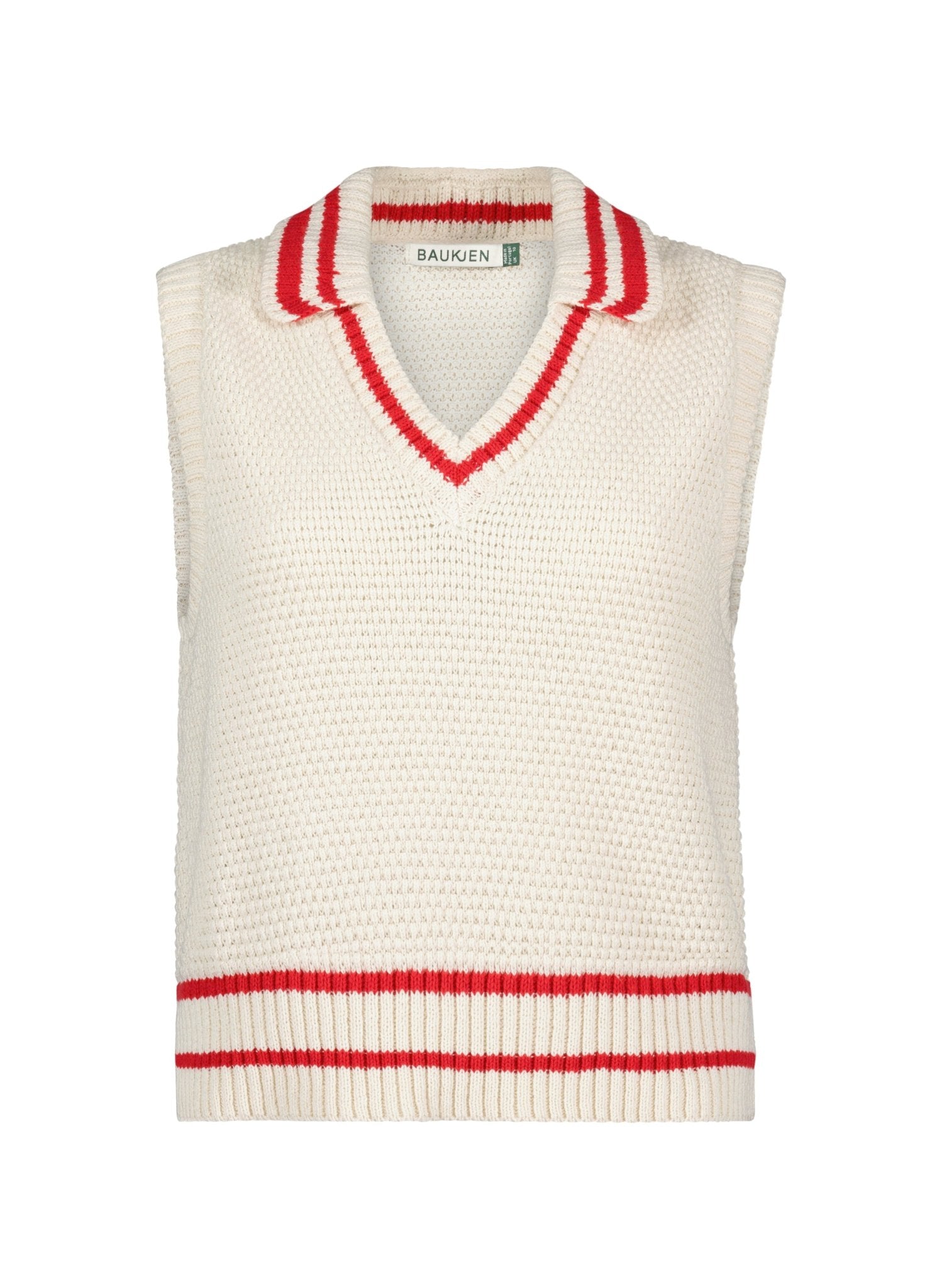 Agnes Ecotec Knitted Vest - Cream & Crimson Baukjen
