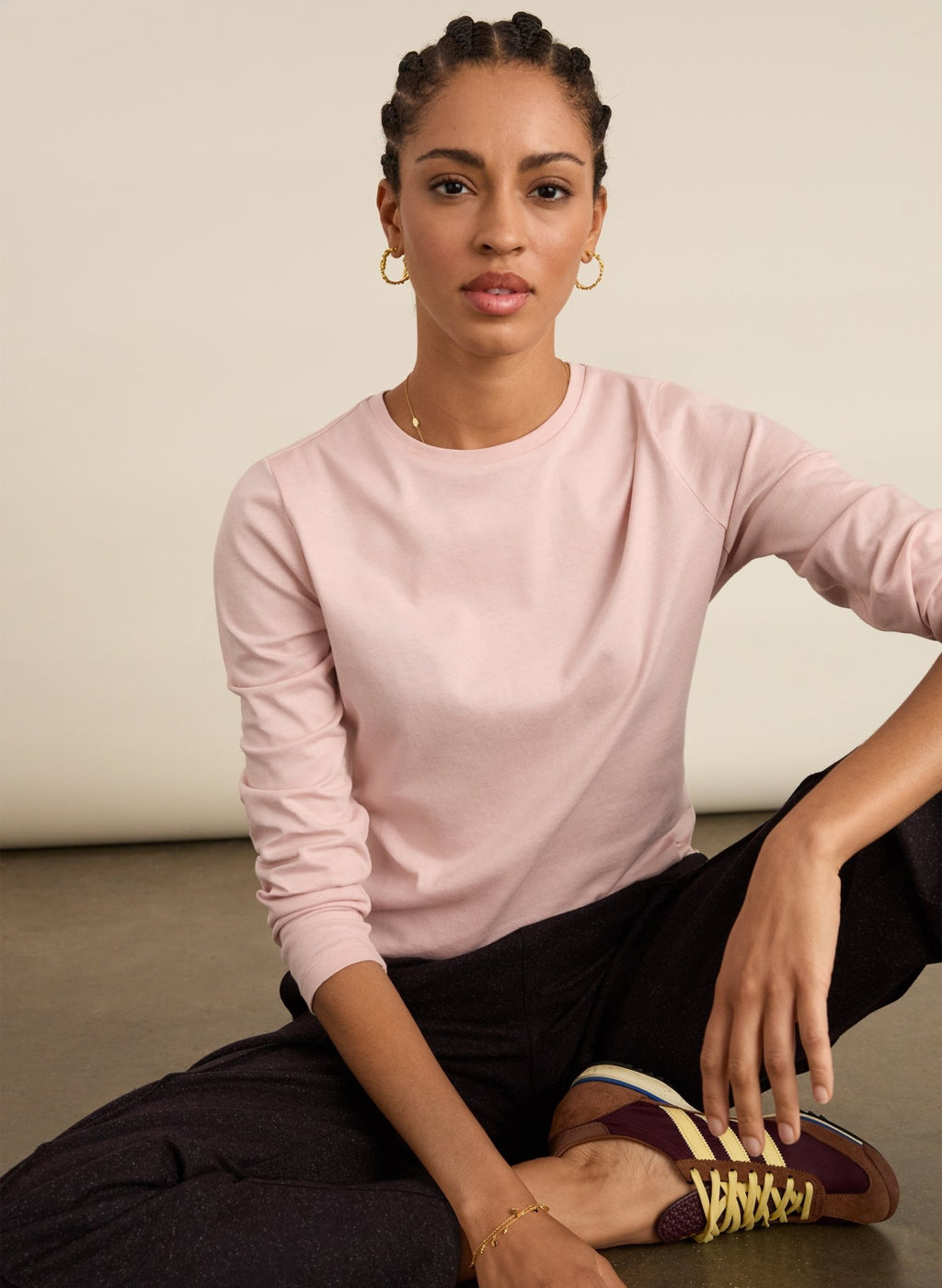 Ainsley Organic Cotton Crew Neck Top - Powder Pink Baukjen