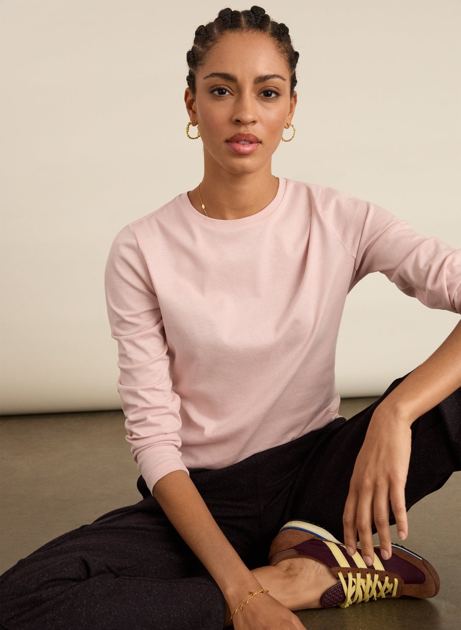 Ainsley Organic Cotton Crew Neck Top - Powder Pink Baukjen
