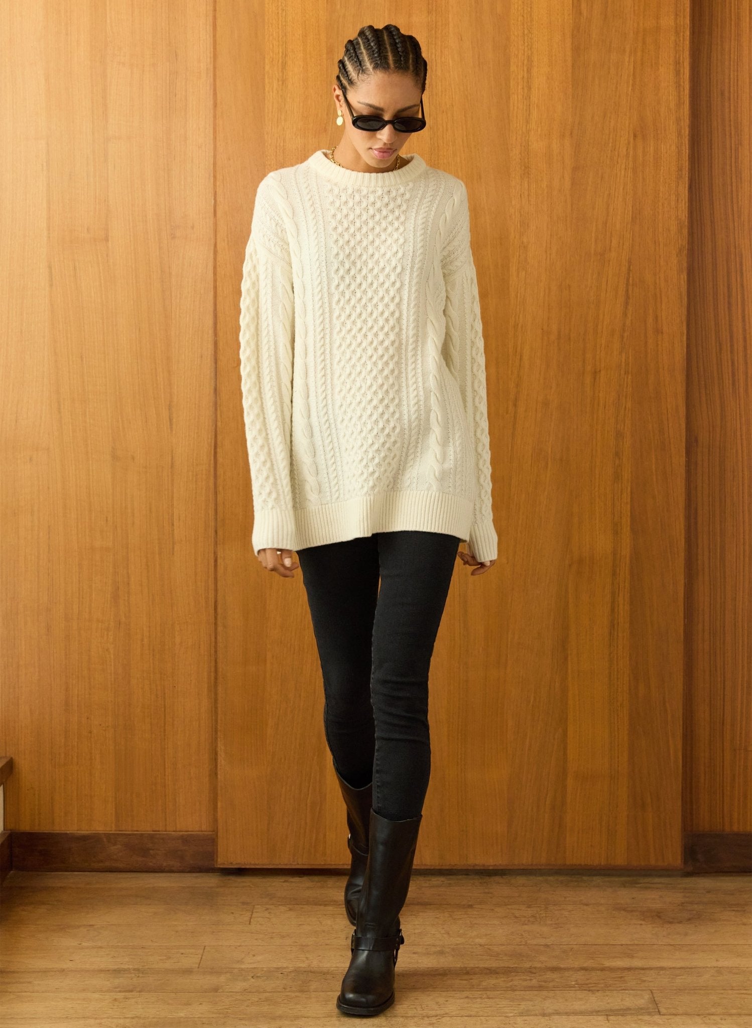 Aisha Wool Blend Cable Jumper - Soft White Baukjen
