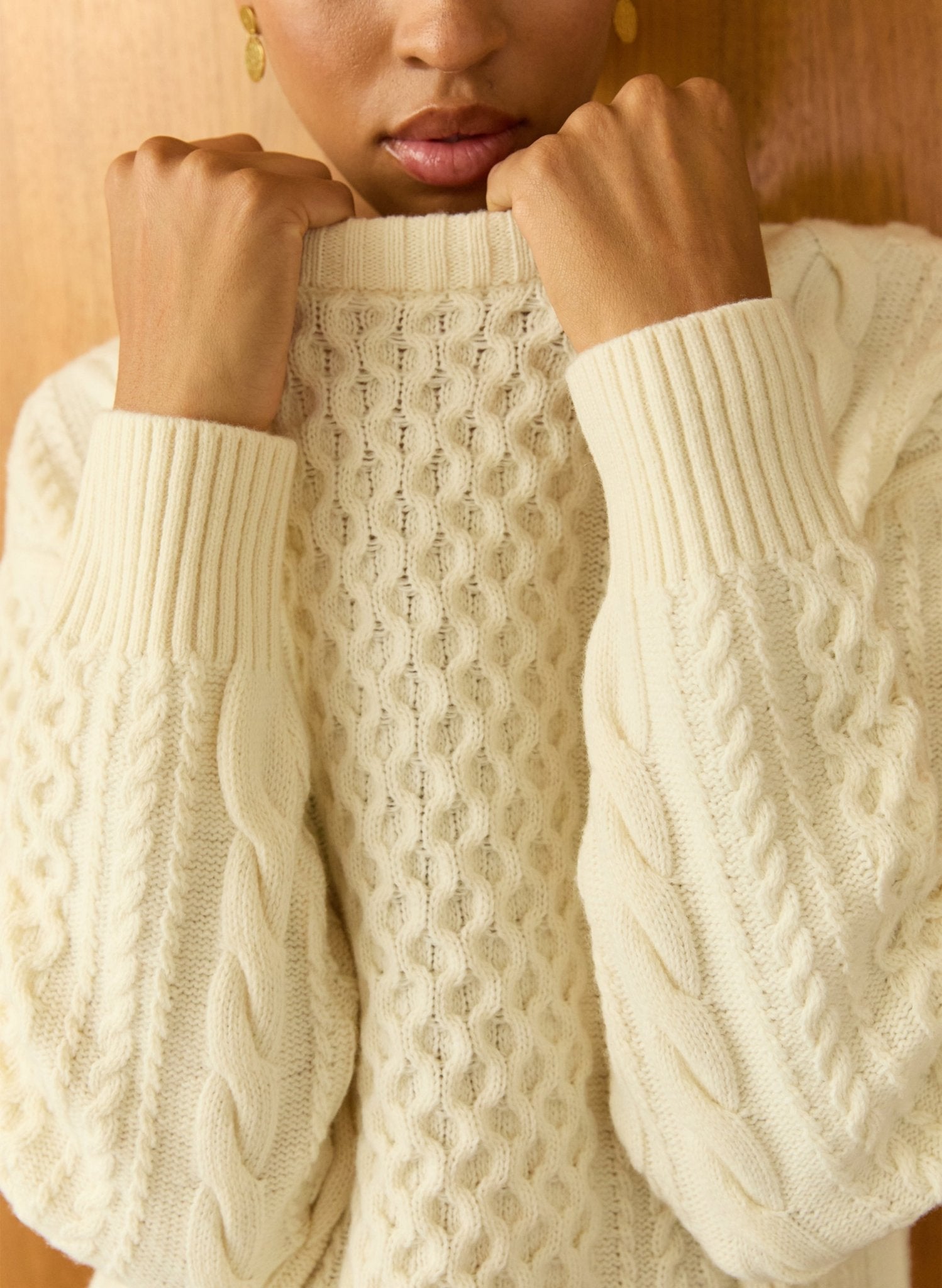 Aisha Wool Blend Cable Jumper - Soft White Baukjen