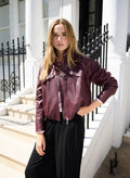 Alara Soft Leather Bomber Jacket - Burgundy Baukjen