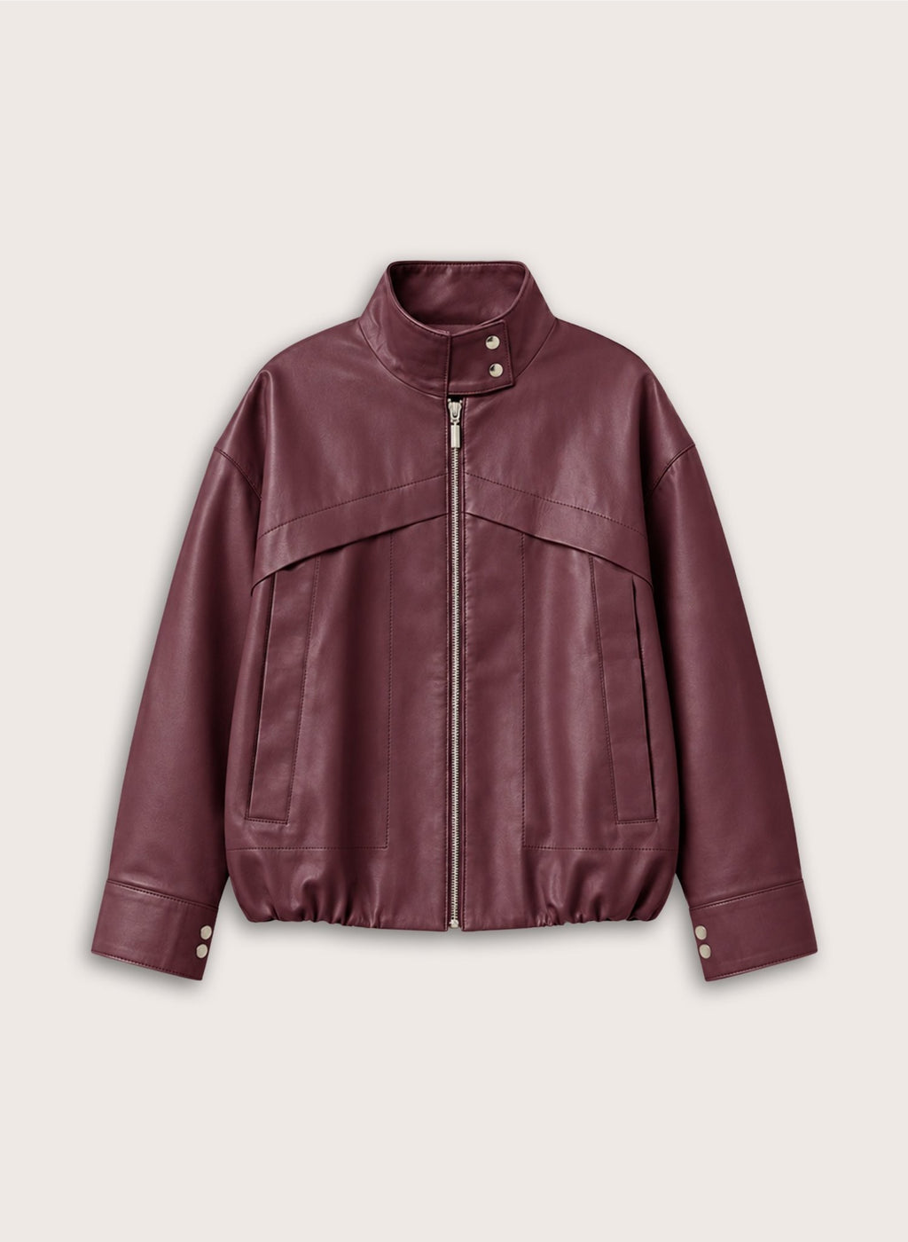 Alara Soft Leather Bomber Jacket - Burgundy Baukjen