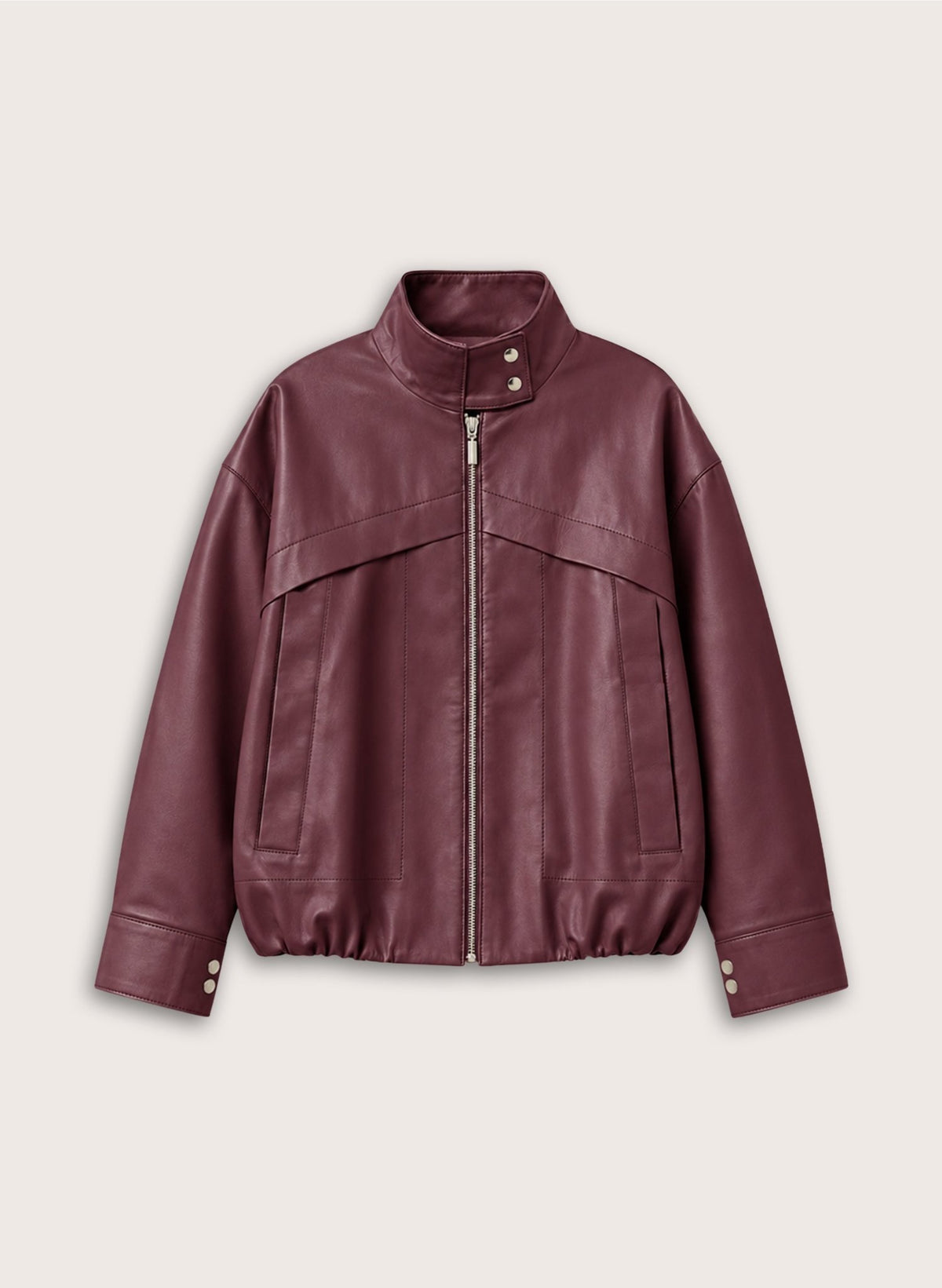 Alara Soft Leather Bomber Jacket - Burgundy Baukjen