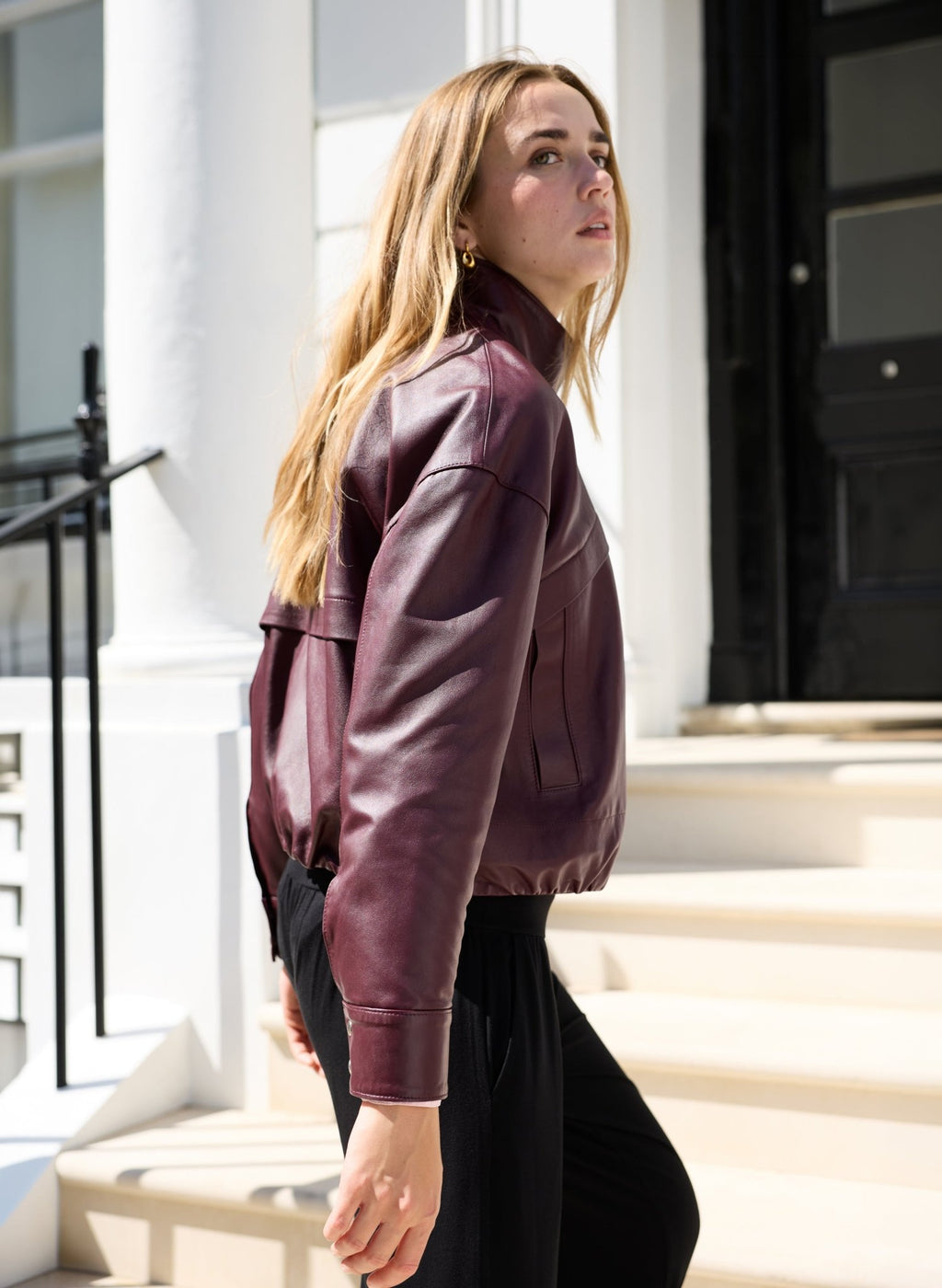 Alara Soft Leather Bomber Jacket - Burgundy Baukjen