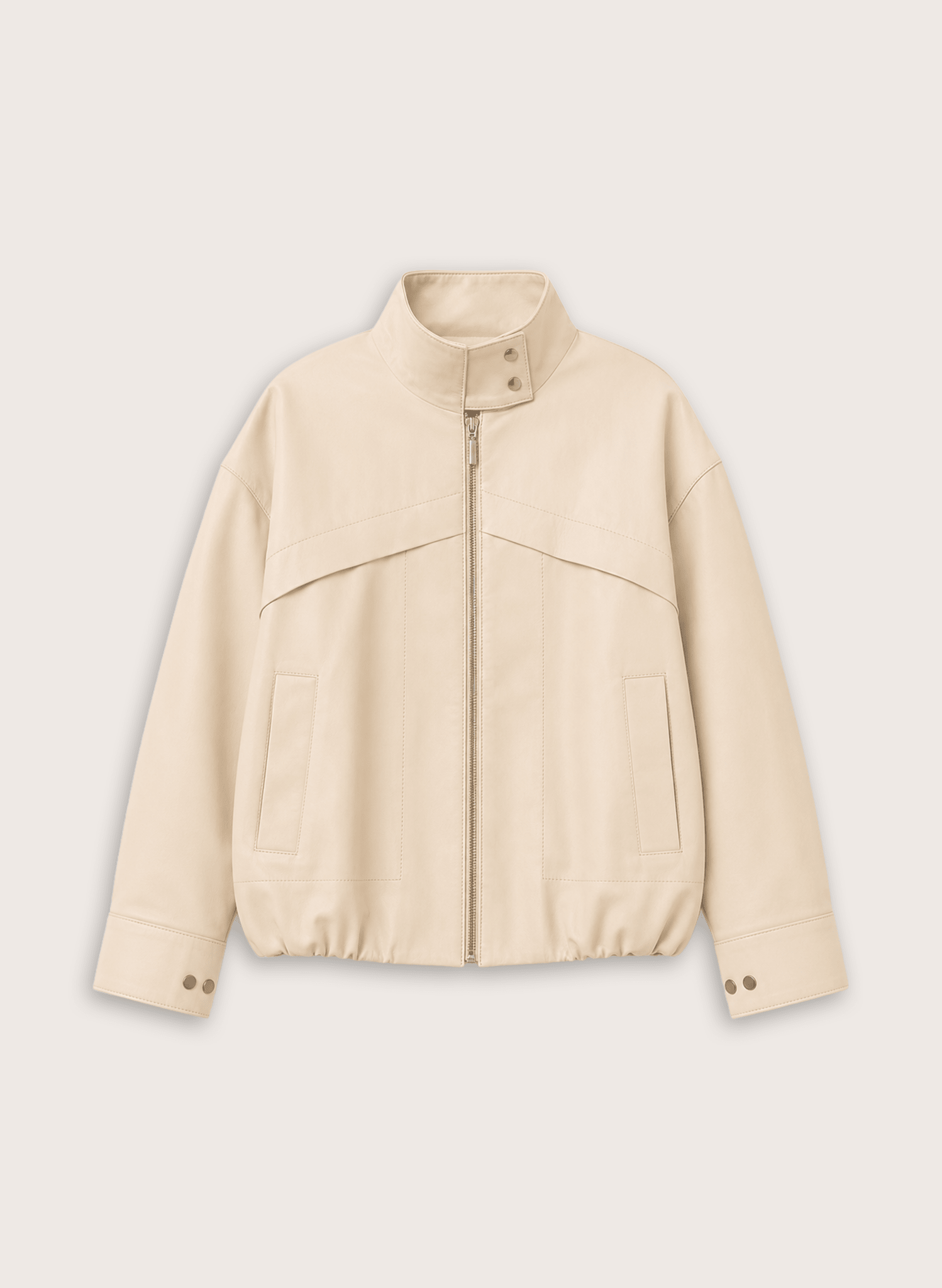 Alara Soft Leather Bomber Jacket - Chalk White Baukjen