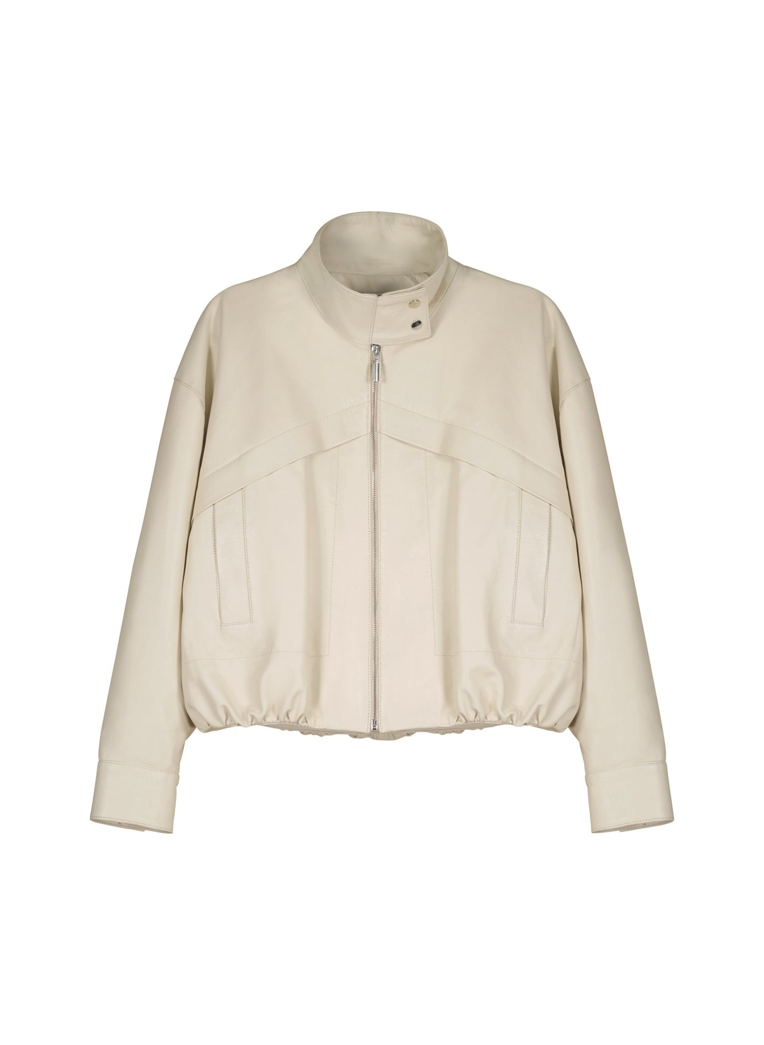 Alara Soft Leather Bomber Jacket - Chalk White Baukjen