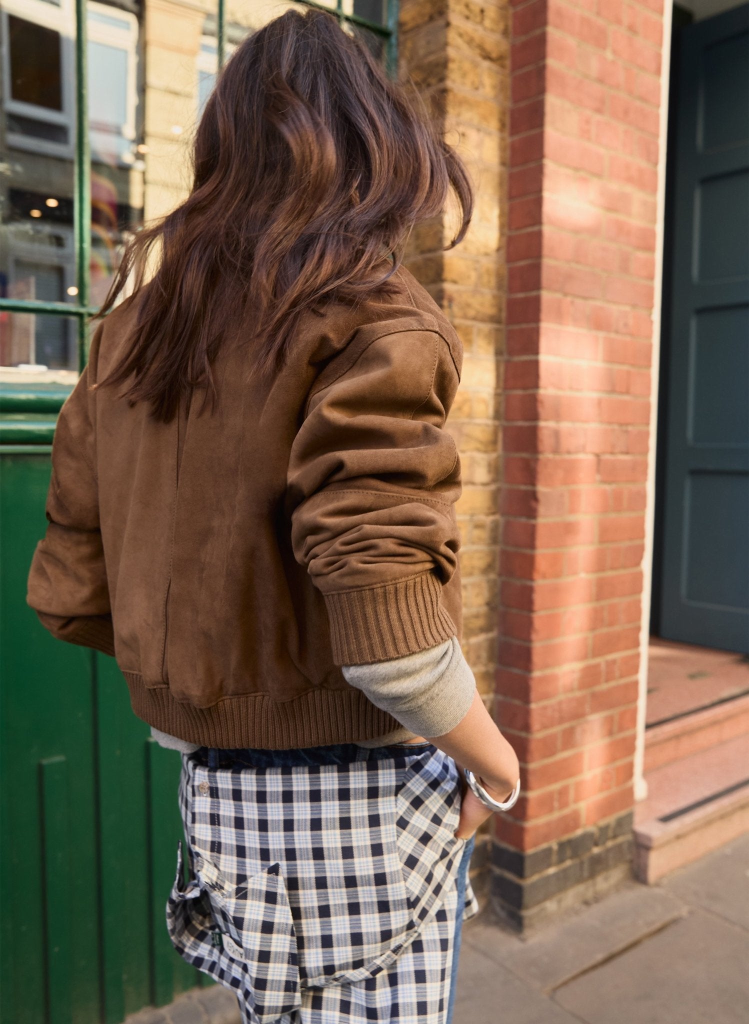 Alexis Suede Cropped Bomber Jacket - Dark Brown Baukjen