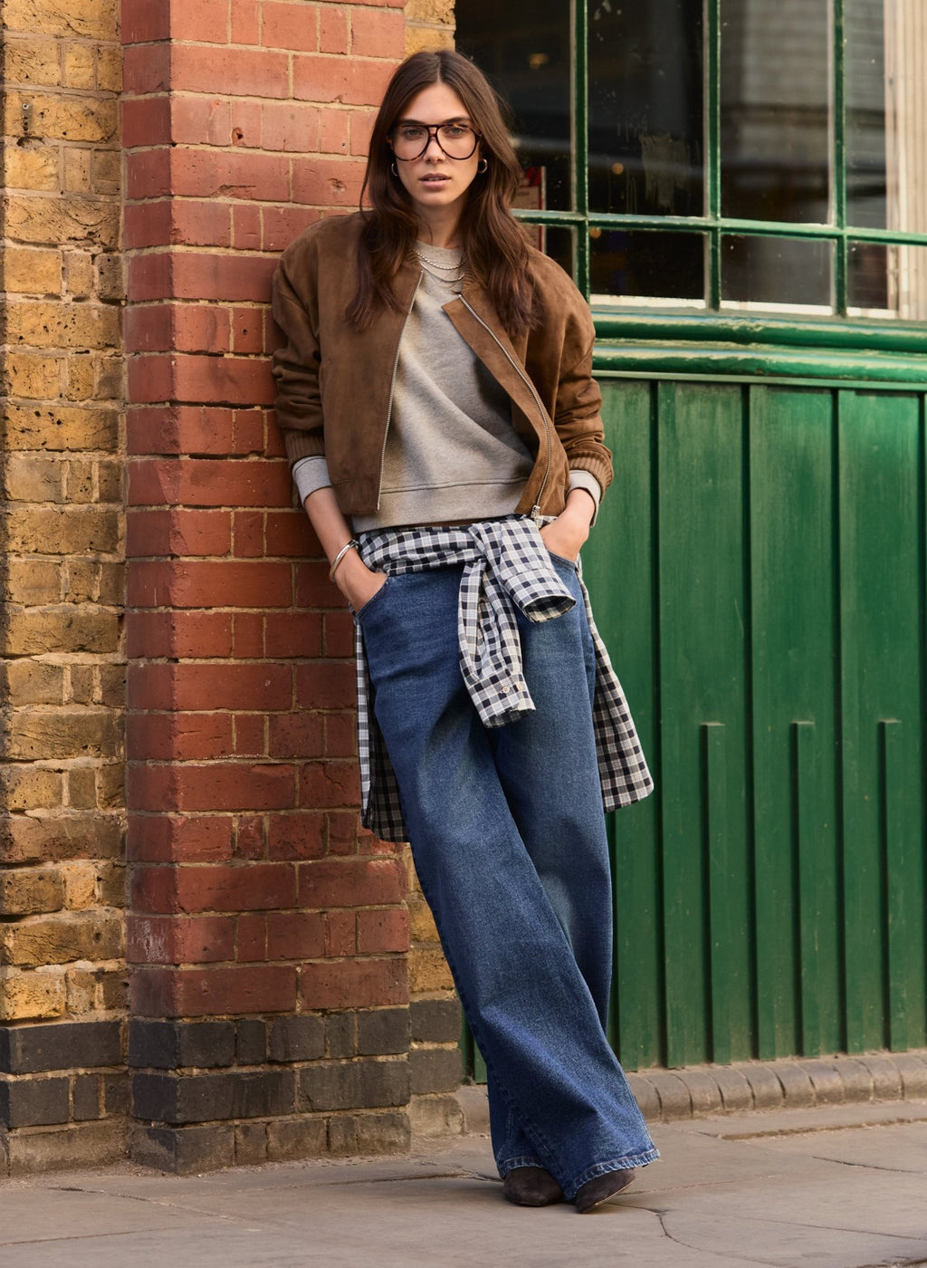 Alexis Suede Cropped Bomber Jacket - Dark Brown Baukjen