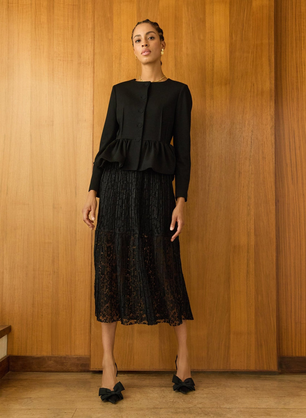 Alice Recycled Lace Midi Skirt - Caviar Black Baukjen
