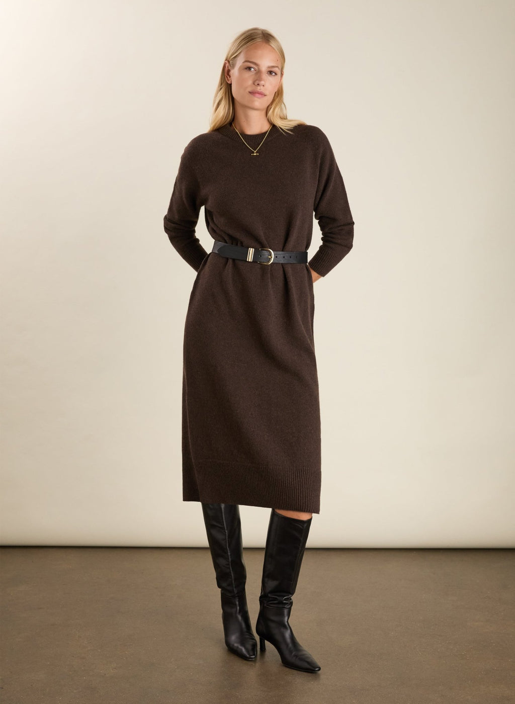 Alison Wool Blend Knitted Dress - Dark Chocolate Baukjen