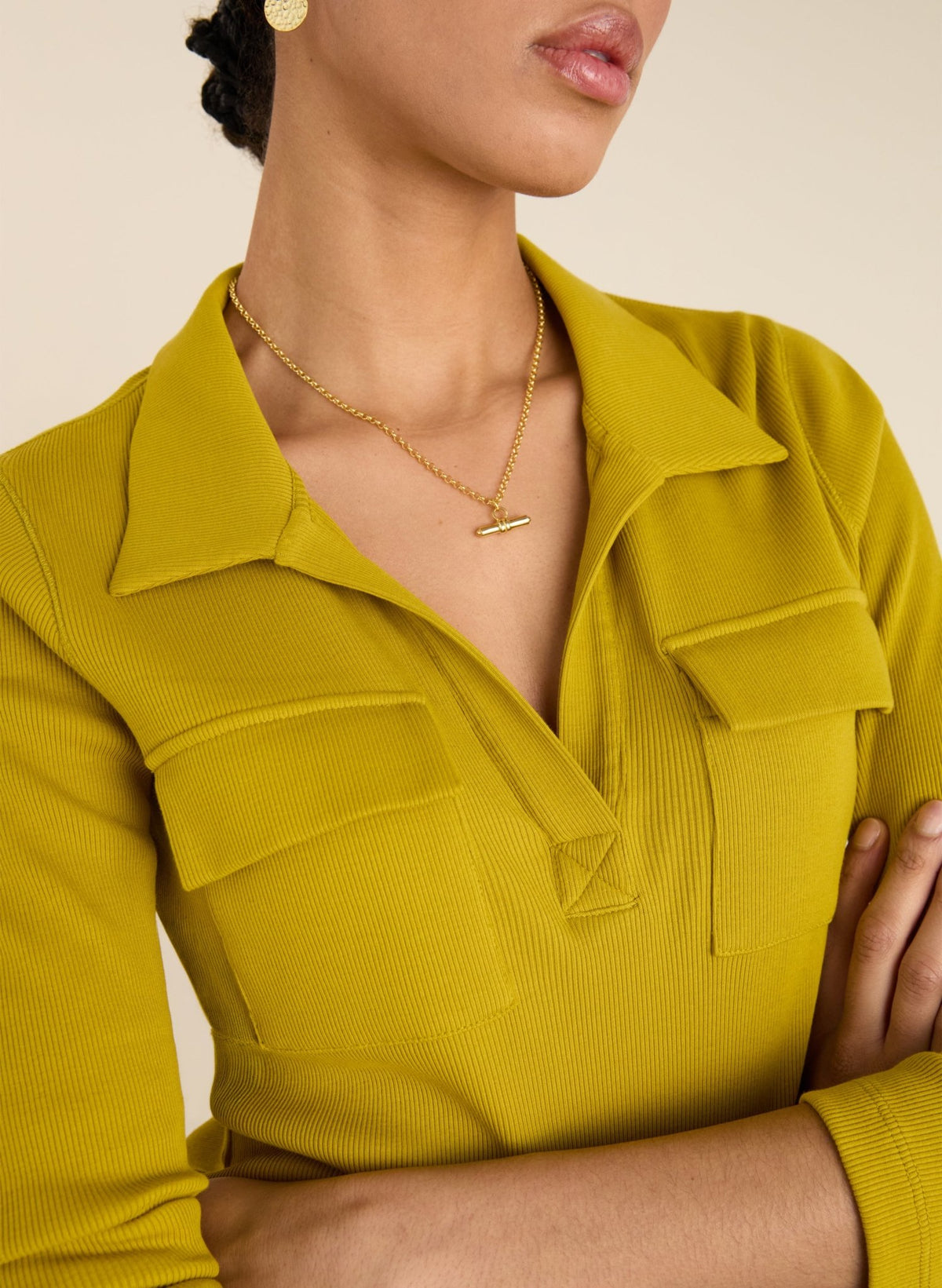 Durable Ribbed Collar Allie Organic Cotton Rib Collar Top - Chartreuse | Baukjen