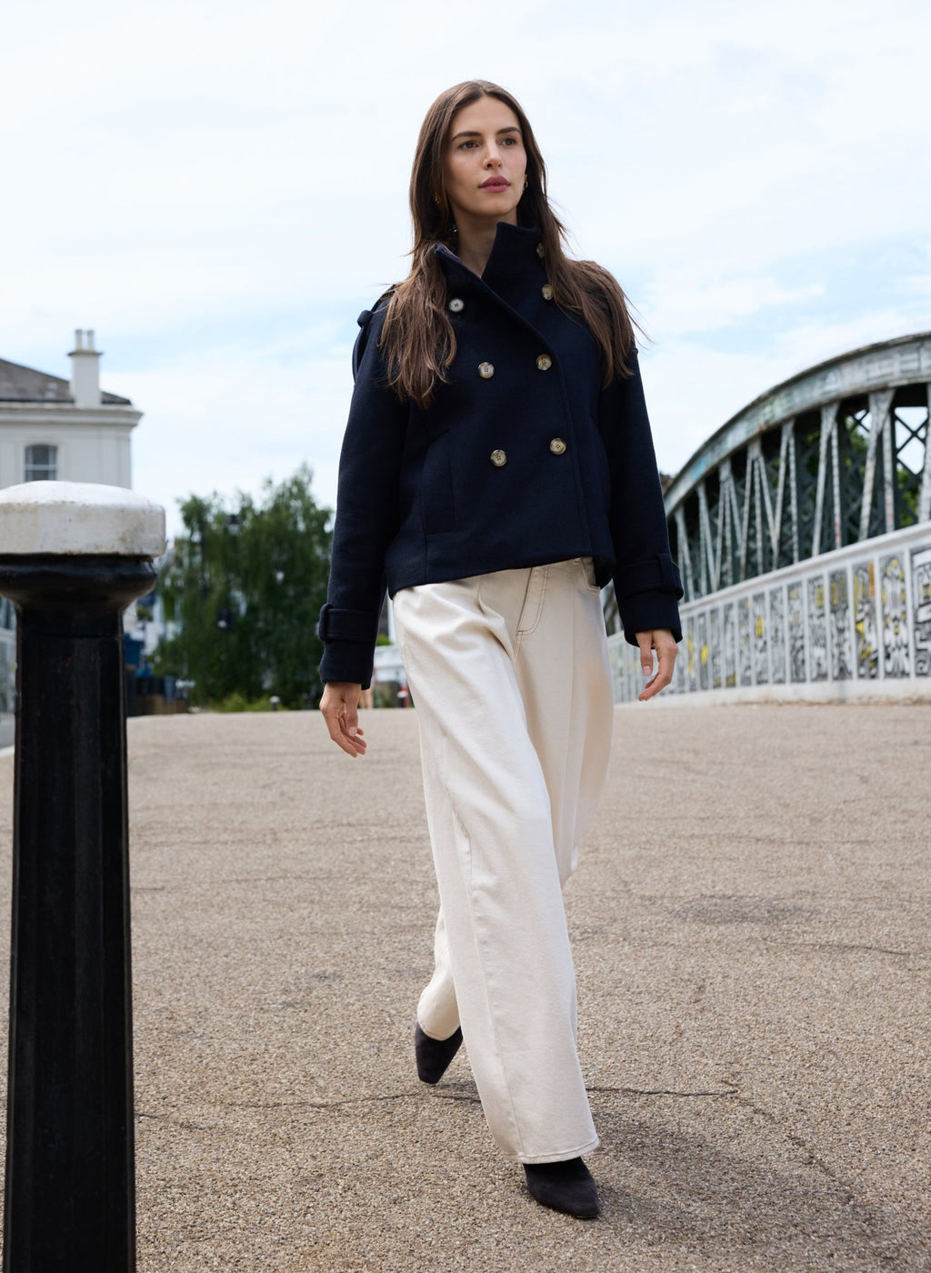 Ally Wool Blend Short Trench Coat - Navy Baukjen