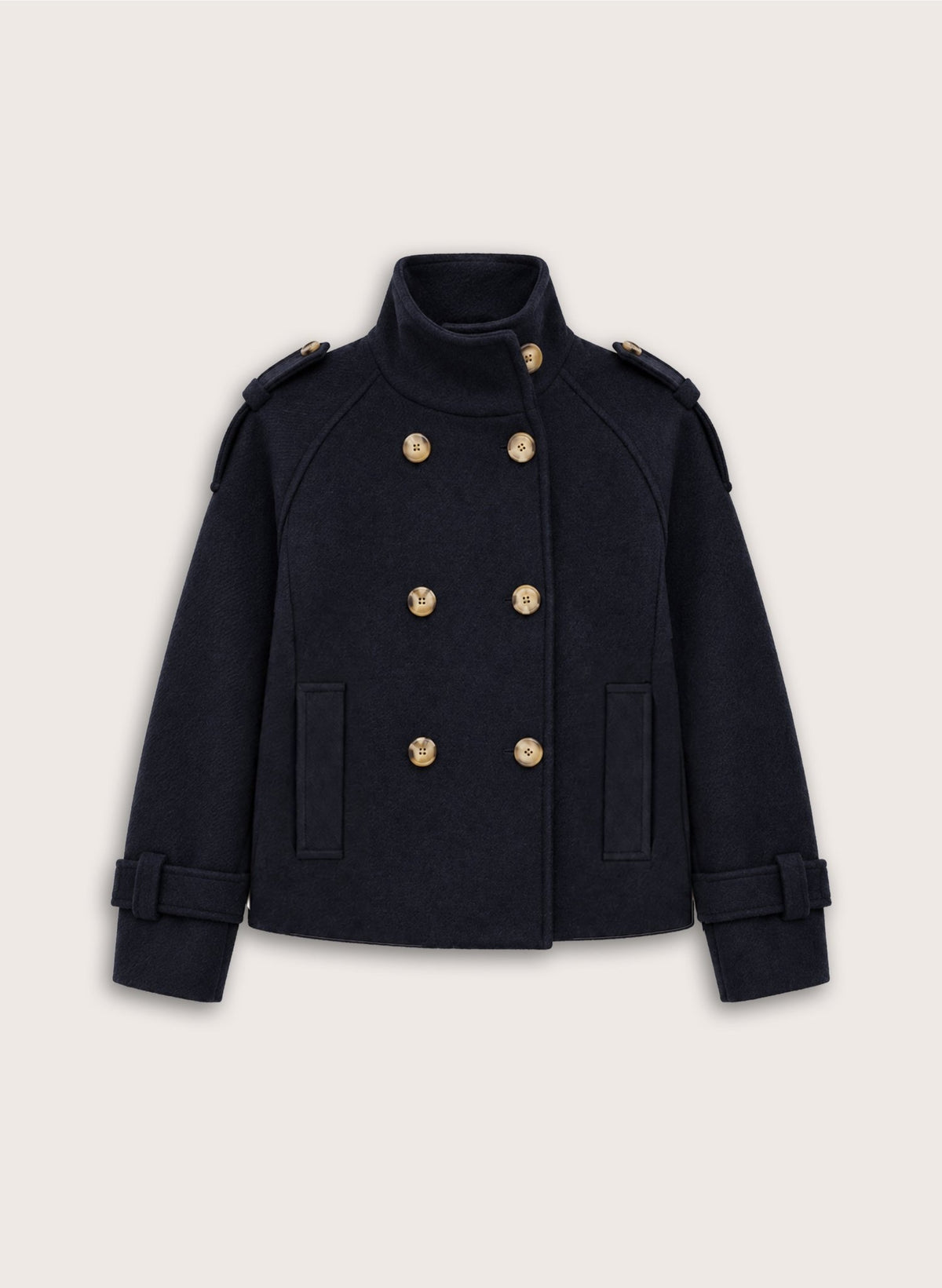 Ally Wool Blend Short Trench Coat - Navy Baukjen