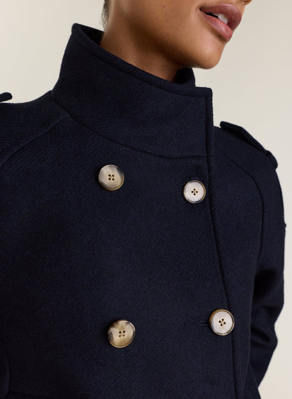 Ally Wool Blend Short Trench Coat - Navy Baukjen