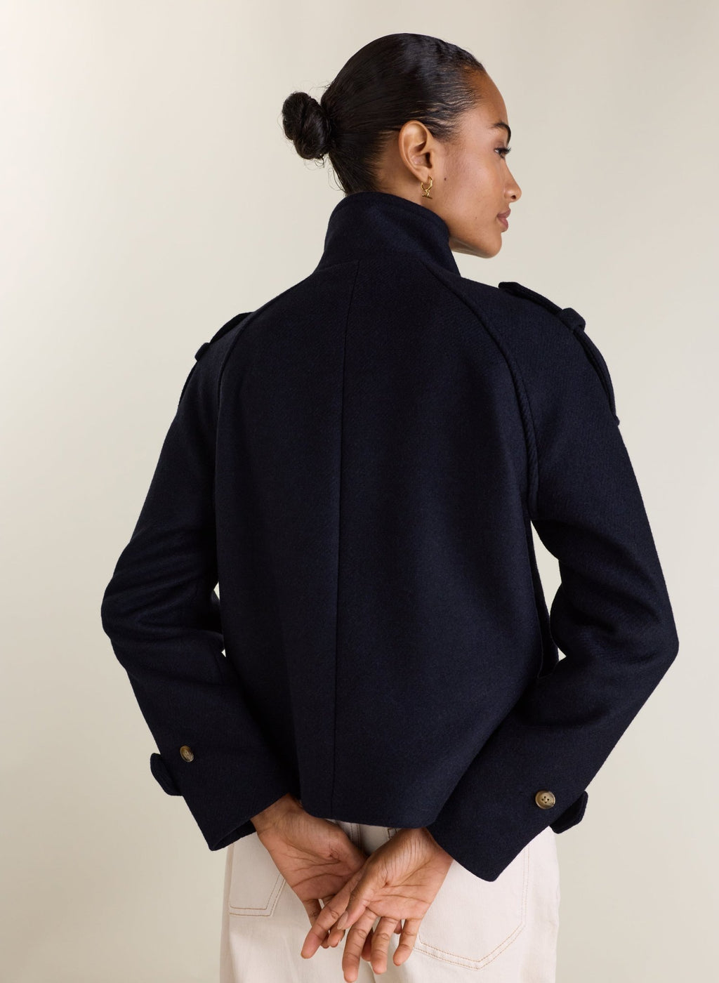 Ally Wool Blend Short Trench Coat - Navy Baukjen