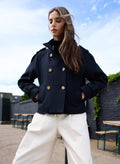 Ally Wool Blend Short Trench Coat - Navy Baukjen