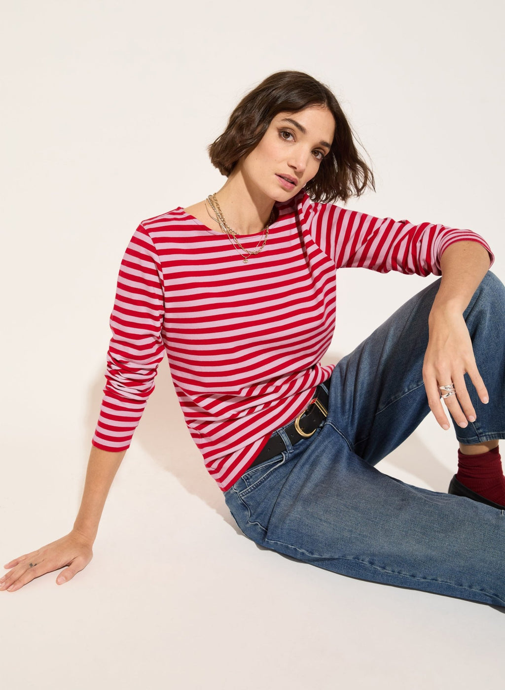 Ama Organic Cotton Top - Red & Pink Baukjen