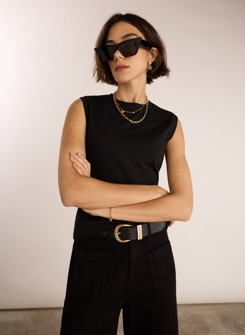 Amber Organic Cotton Top - Caviar Black Baukjen