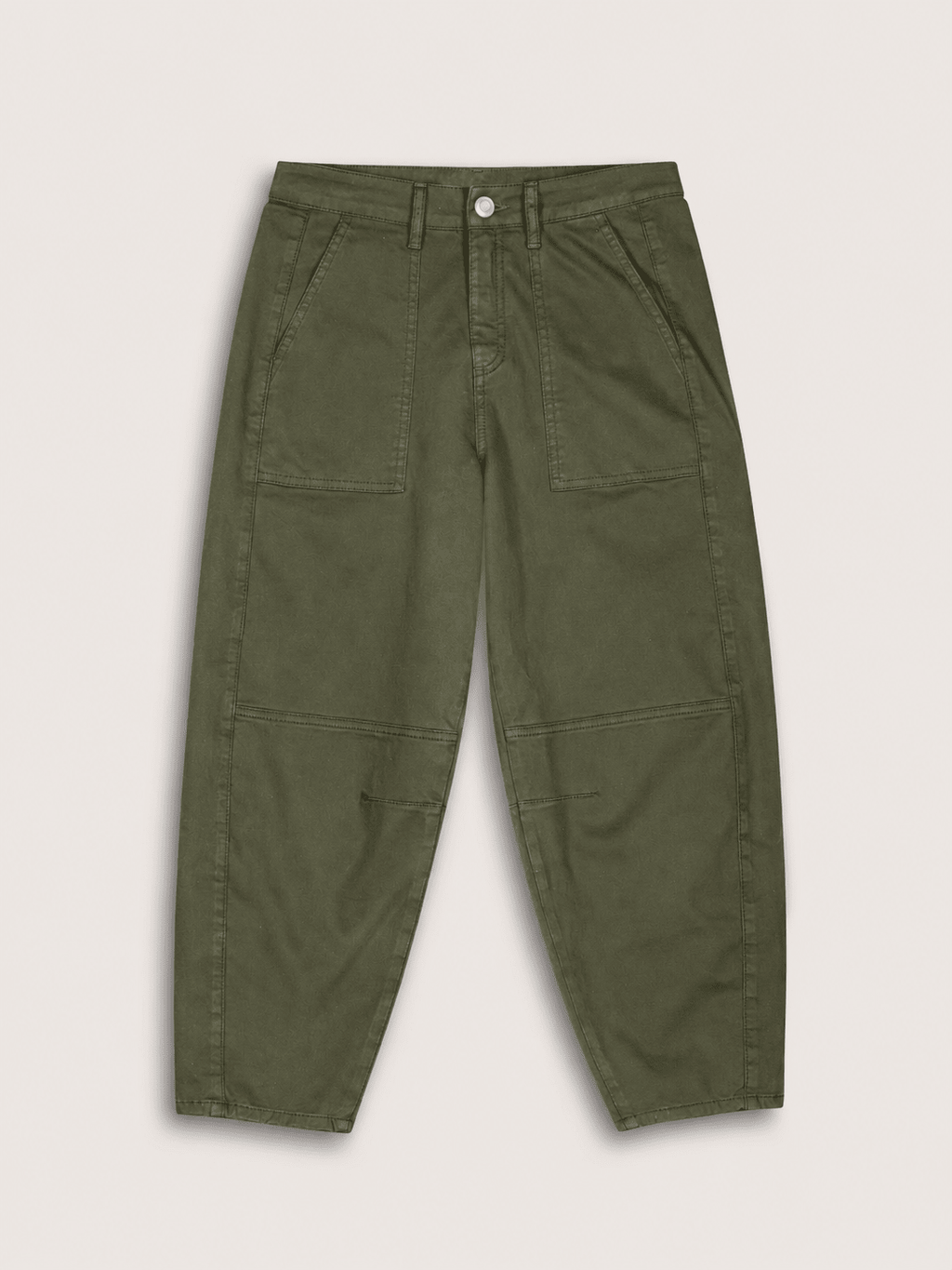 Amelia Organic Cotton Barrel Leg Cargo Trousers - Dark Olive Baukjen