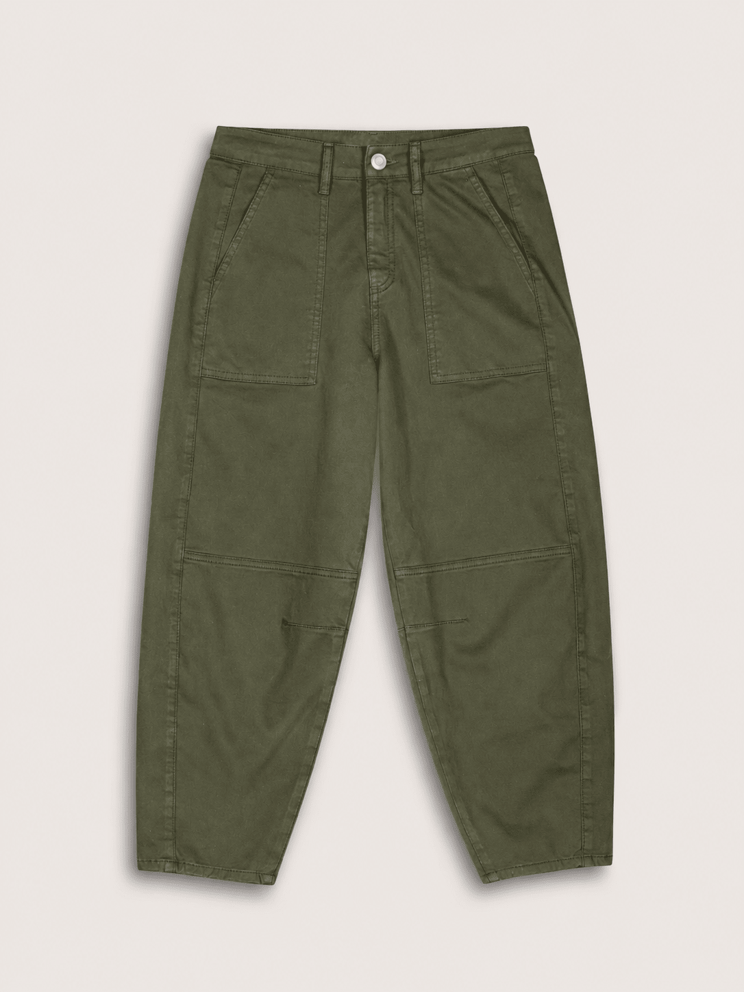 Amelia Organic Cotton Barrel Leg Cargo Trousers - Dark Olive Baukjen