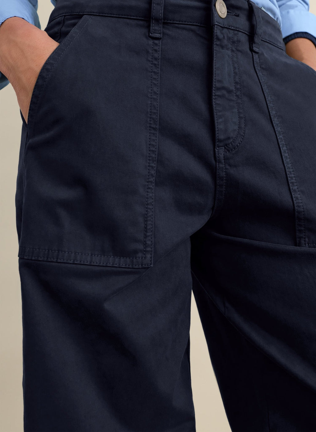 Amelia Organic Cotton Barrel Leg Cargo Trousers - French Navy Baukjen