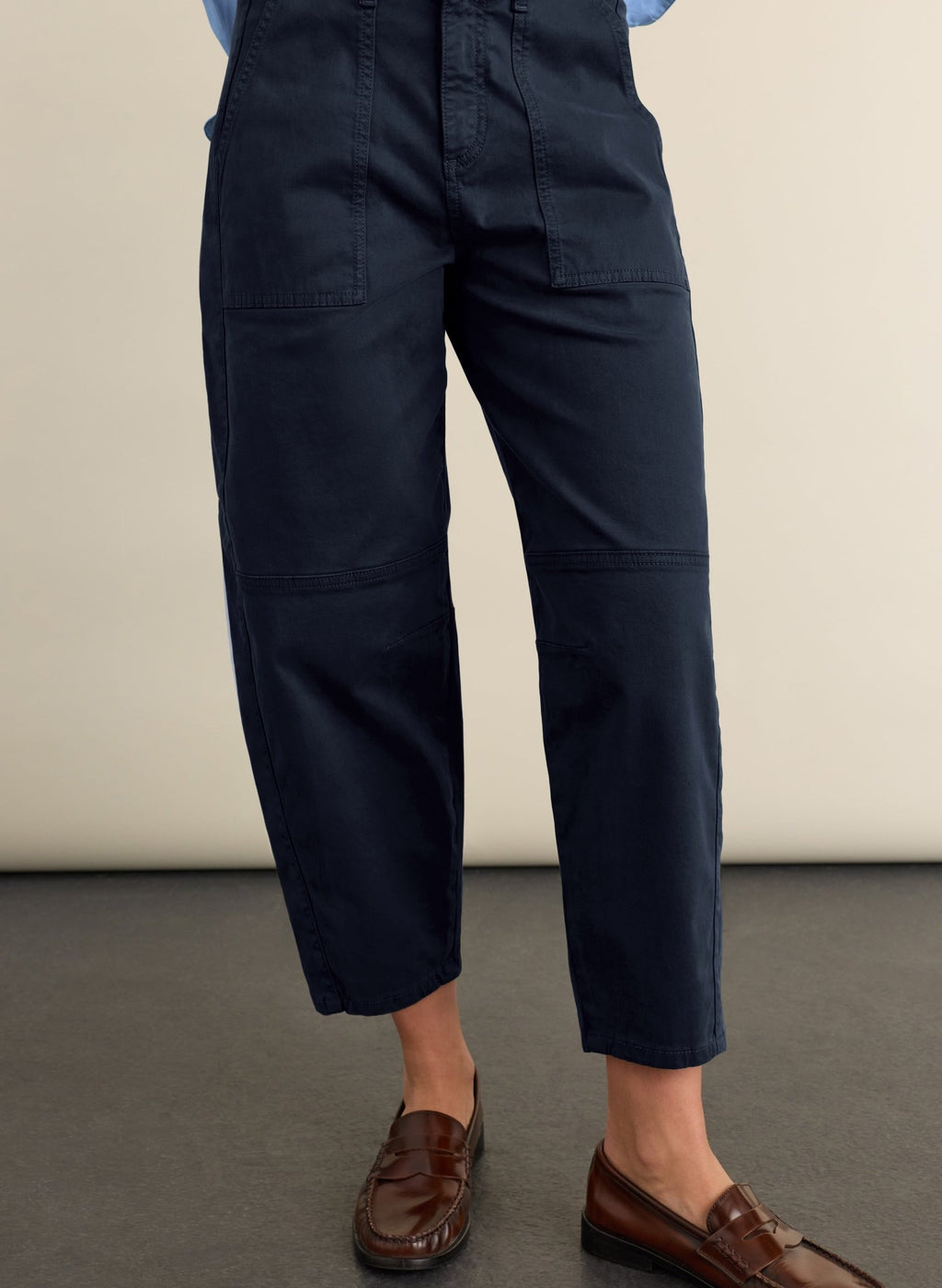 Amelia Organic Cotton Barrel Leg Cargo Trousers - French Navy Baukjen